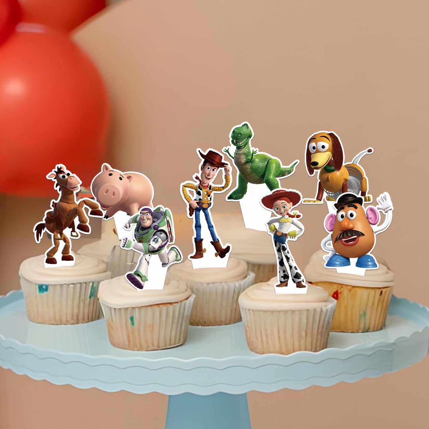 48Pcs Toy Inspired Story Cupcake Toppers – 8 Designs for Birthday Cakes & Cupcakes