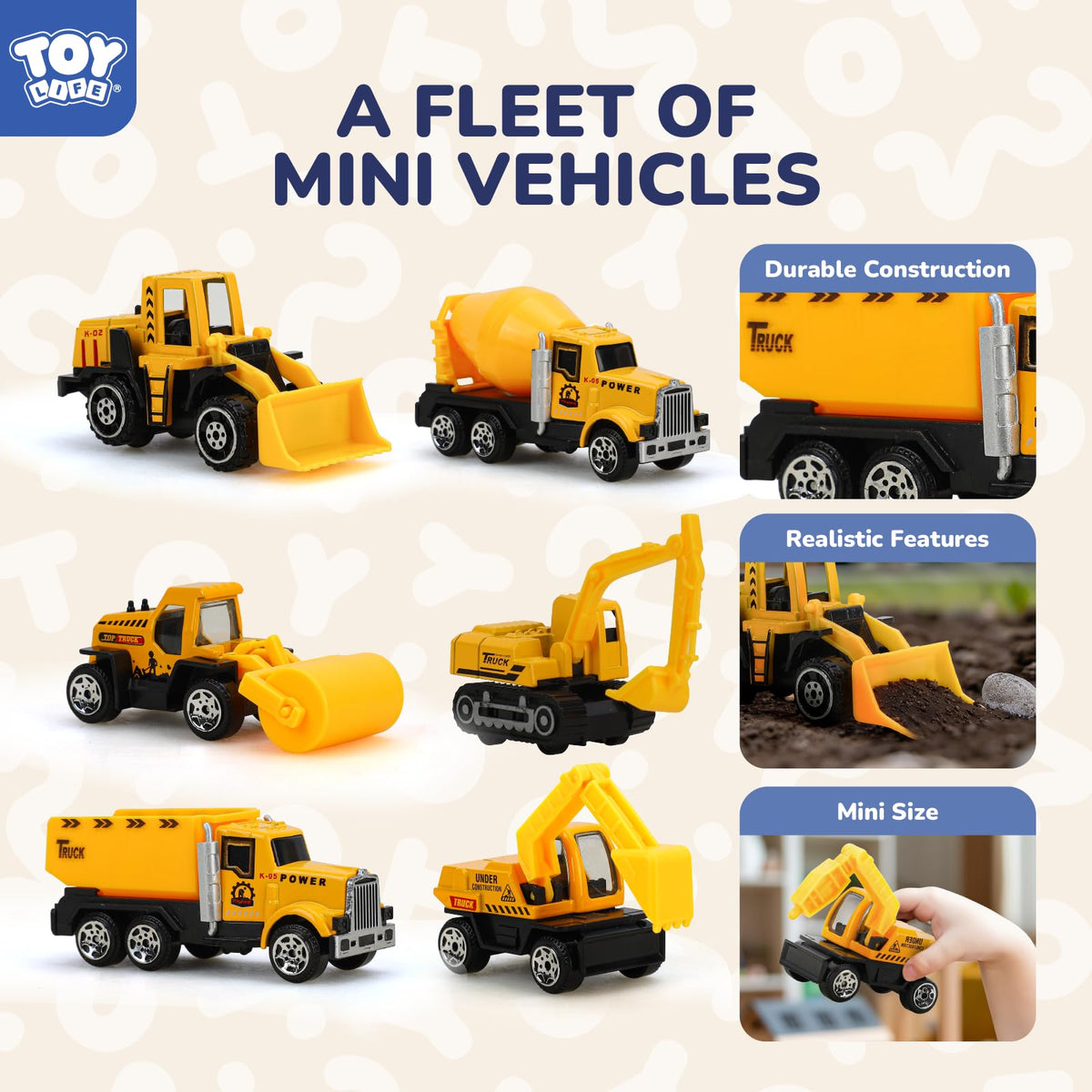TOY Life 35-Pcs Construction Toys – Mini Trucks & Bulldozer Set for Kids 4-8
