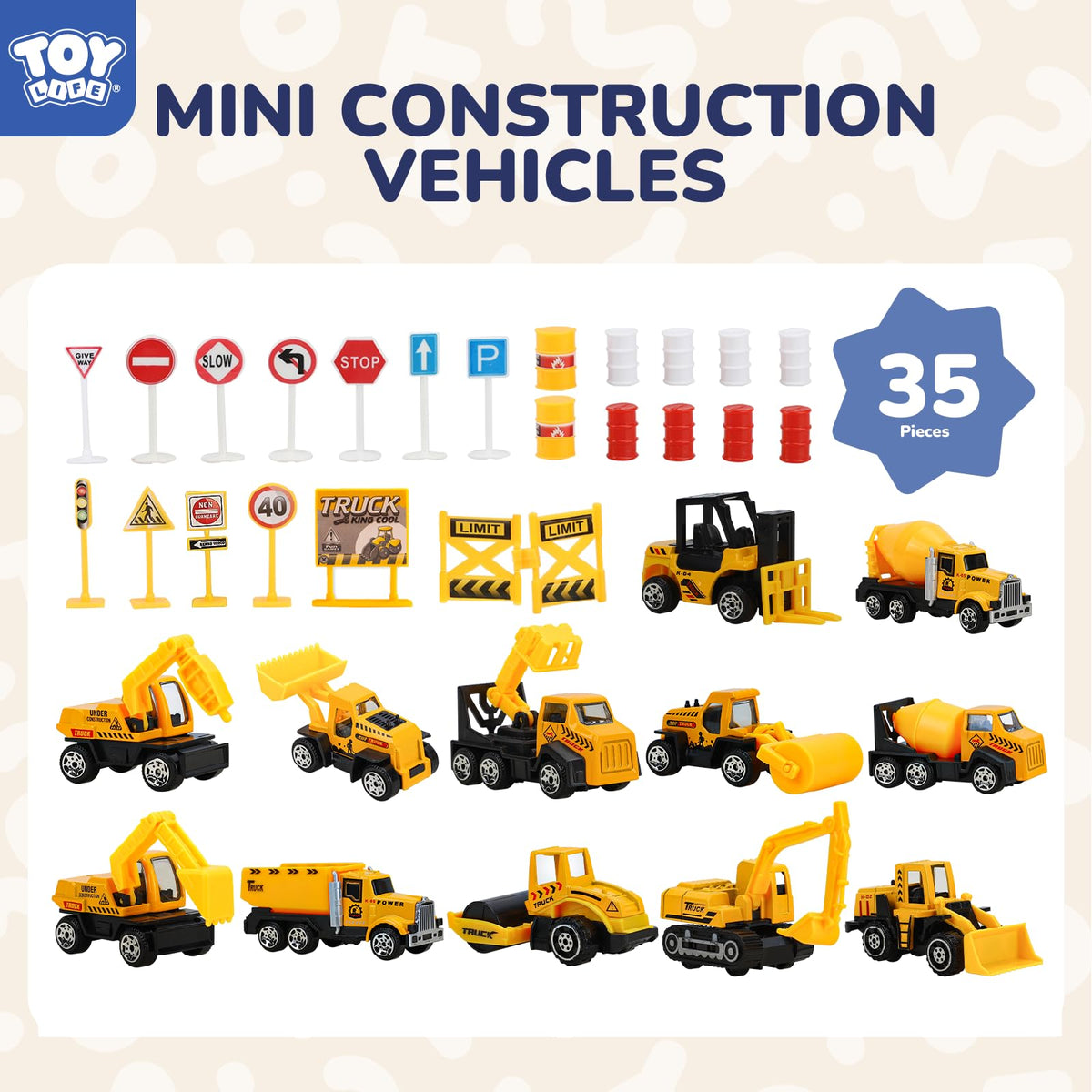 TOY Life 35-Pcs Construction Toys – Mini Trucks & Bulldozer Set for Kids 4-8