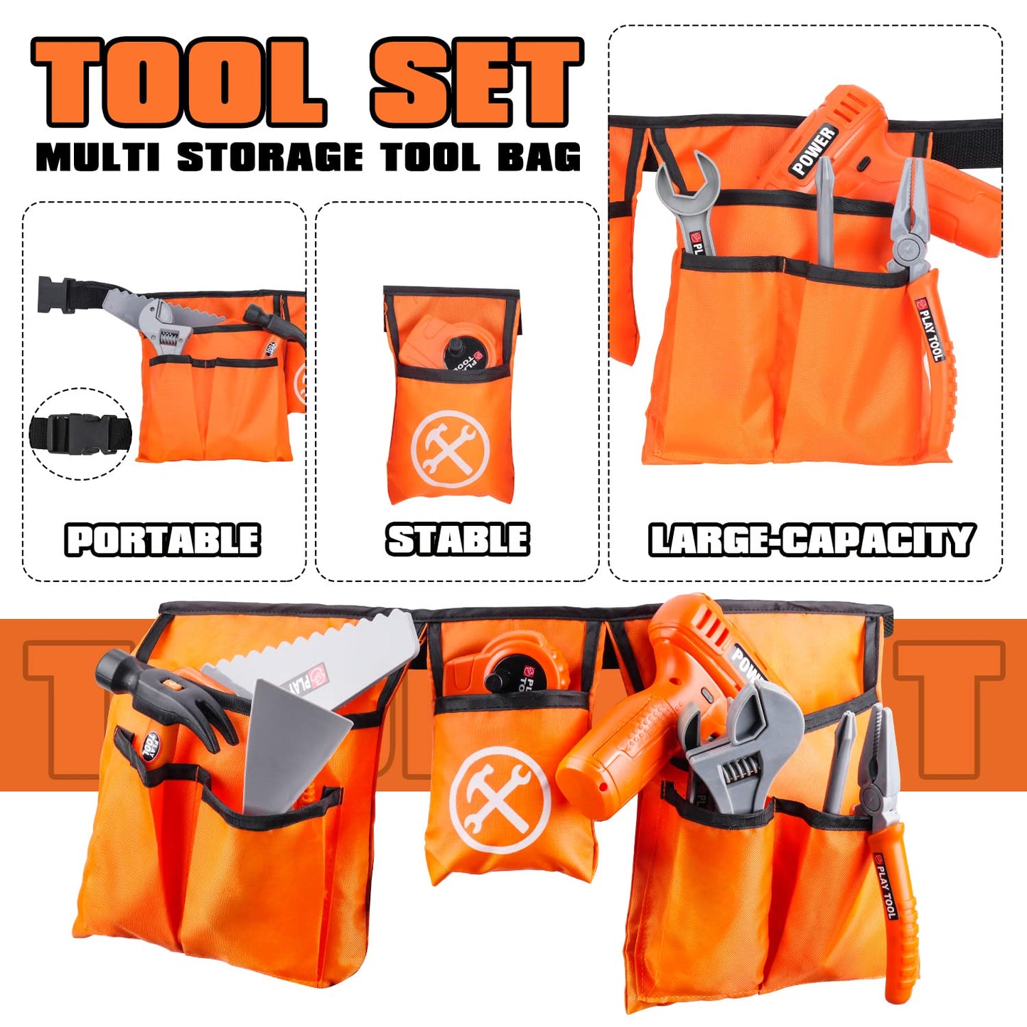 TOY Life Kids Tool Set for Boys 4-6 — Belt, Drill & Learning Construction Toys