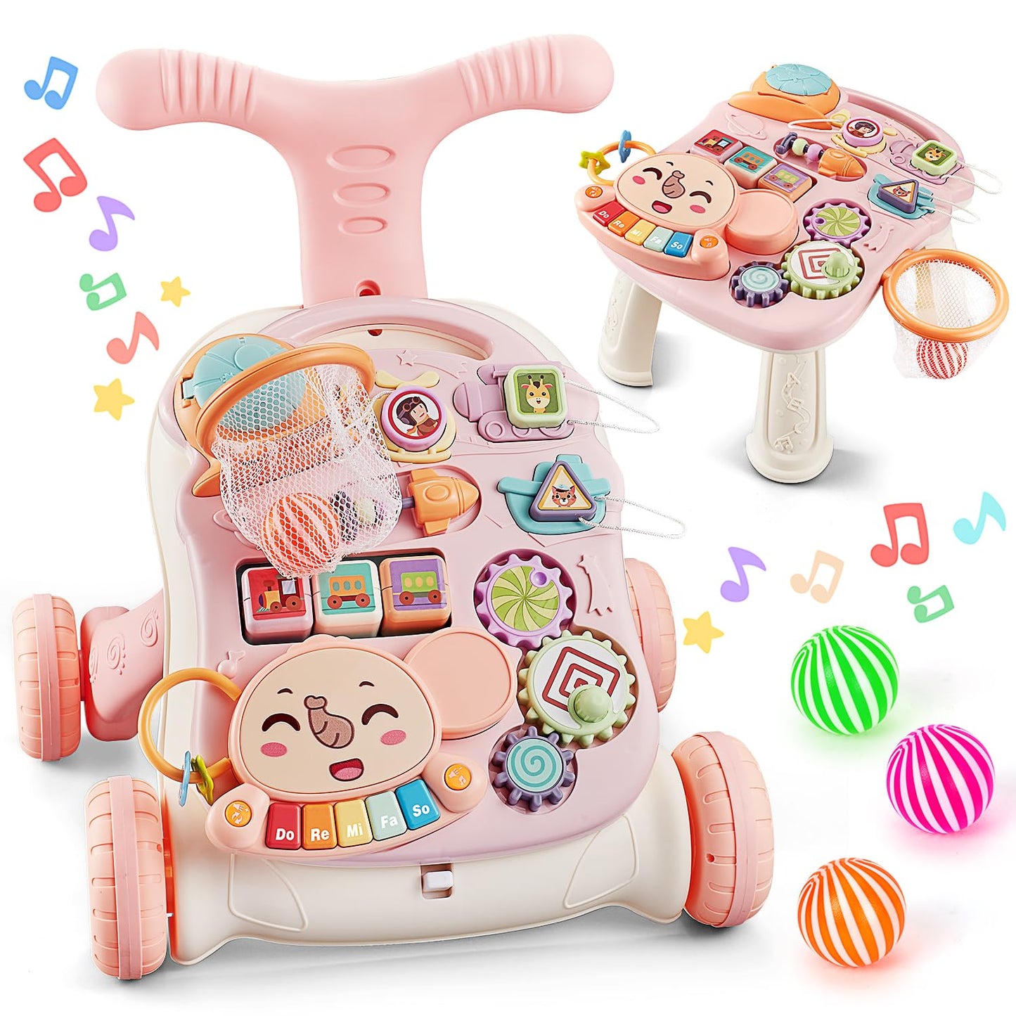 TOY Life 3-in-1 Baby Push Walker & Activity Center – Pink for 6-12 Months