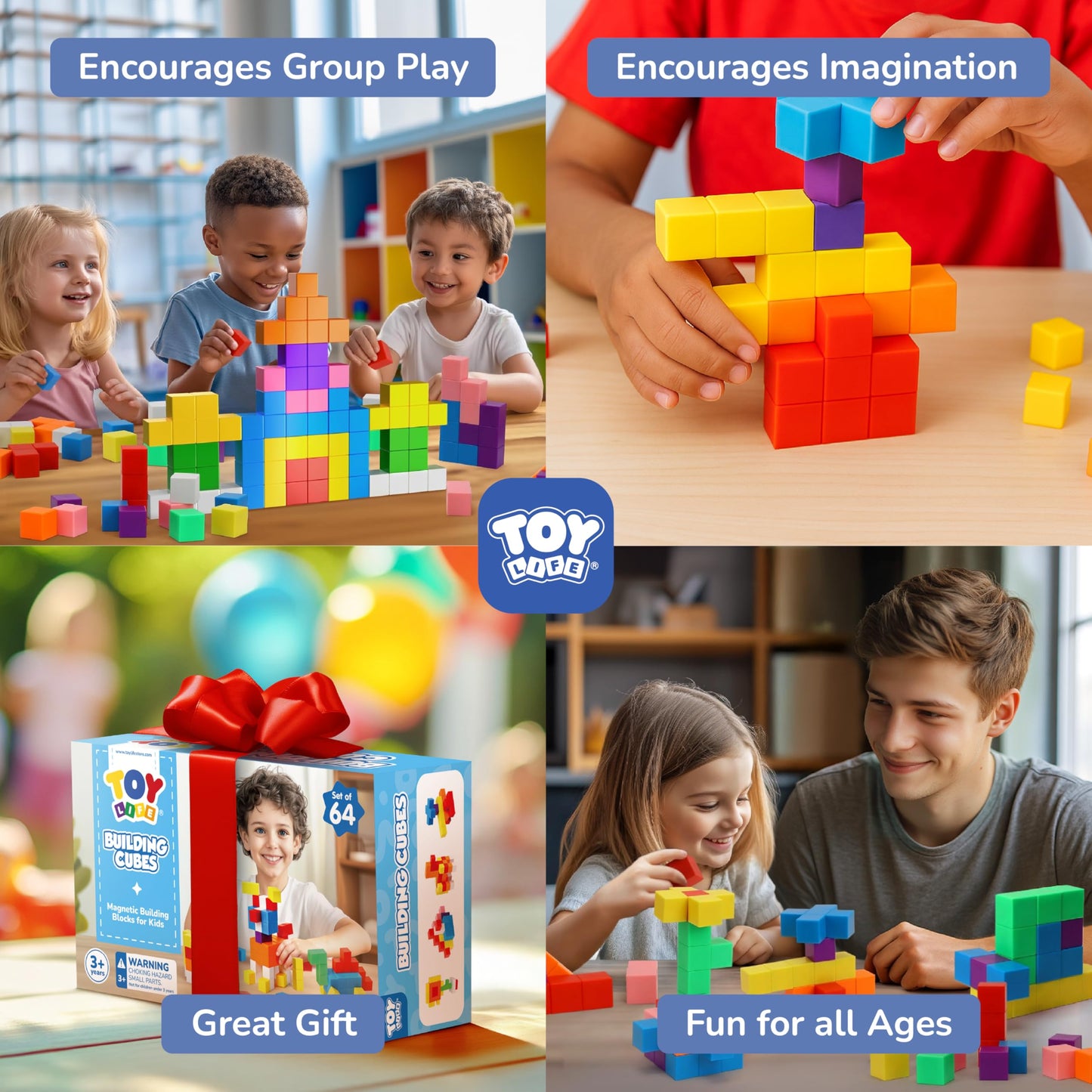 TOY Life 64PCS Magnetic Blocks for Kids 3-8 | STEM Magnetic Cubes, 3D Building & Sensory Play