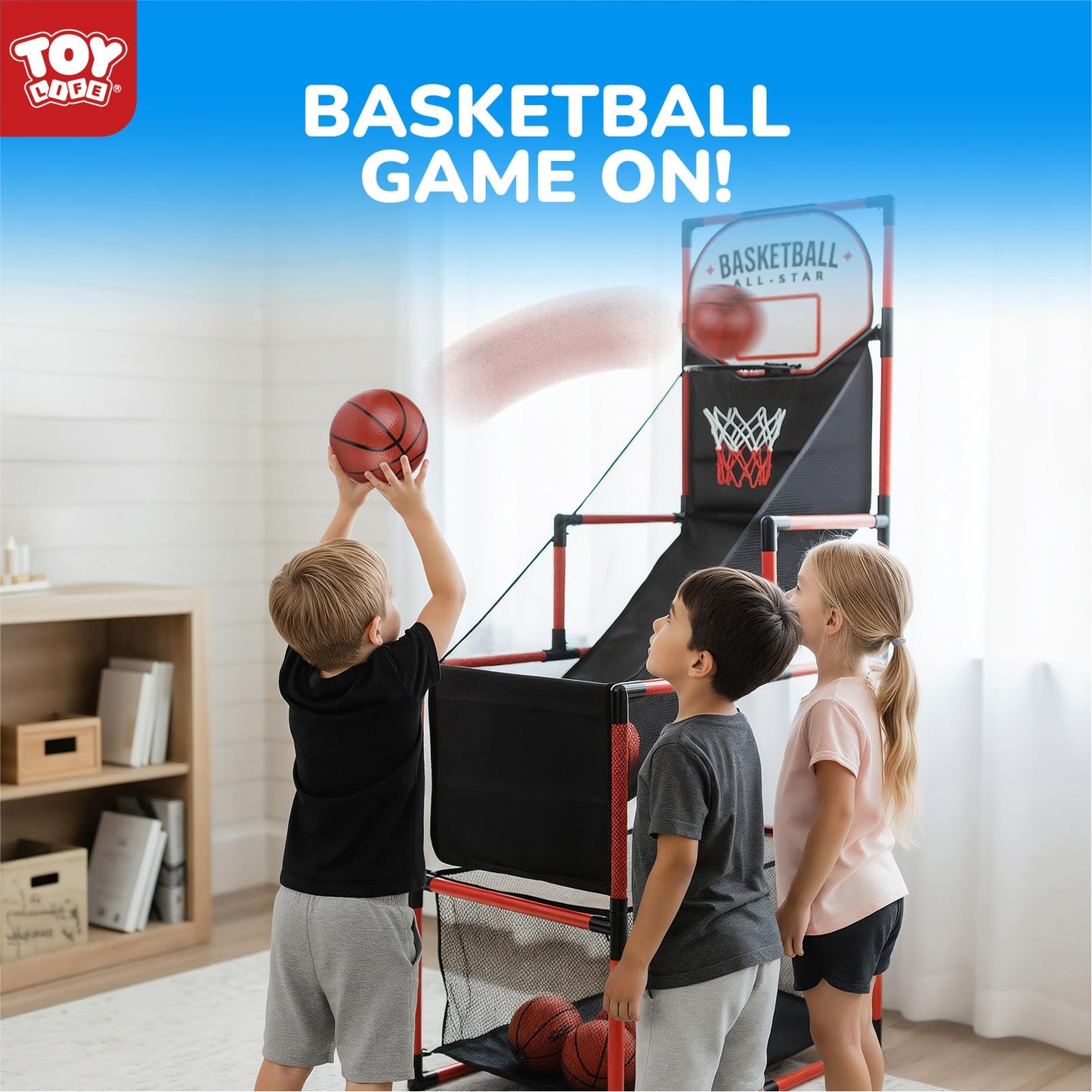 TOY Life Basketball Arcade Game Indoor for Kids — Portable Hoop Set with Adjustable Height