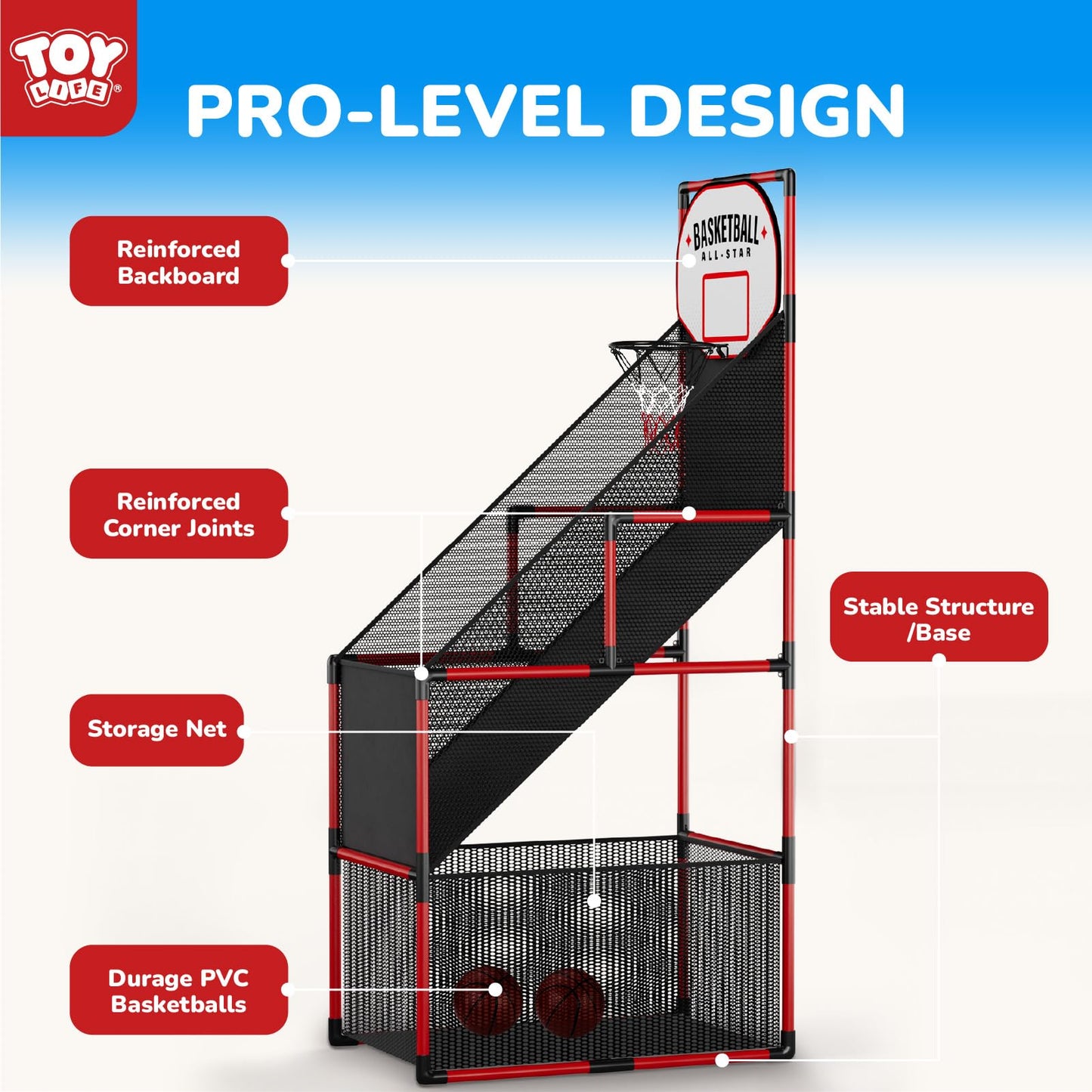 TOY Life Basketball Arcade Game Indoor for Kids — Portable Hoop Set with Adjustable Height