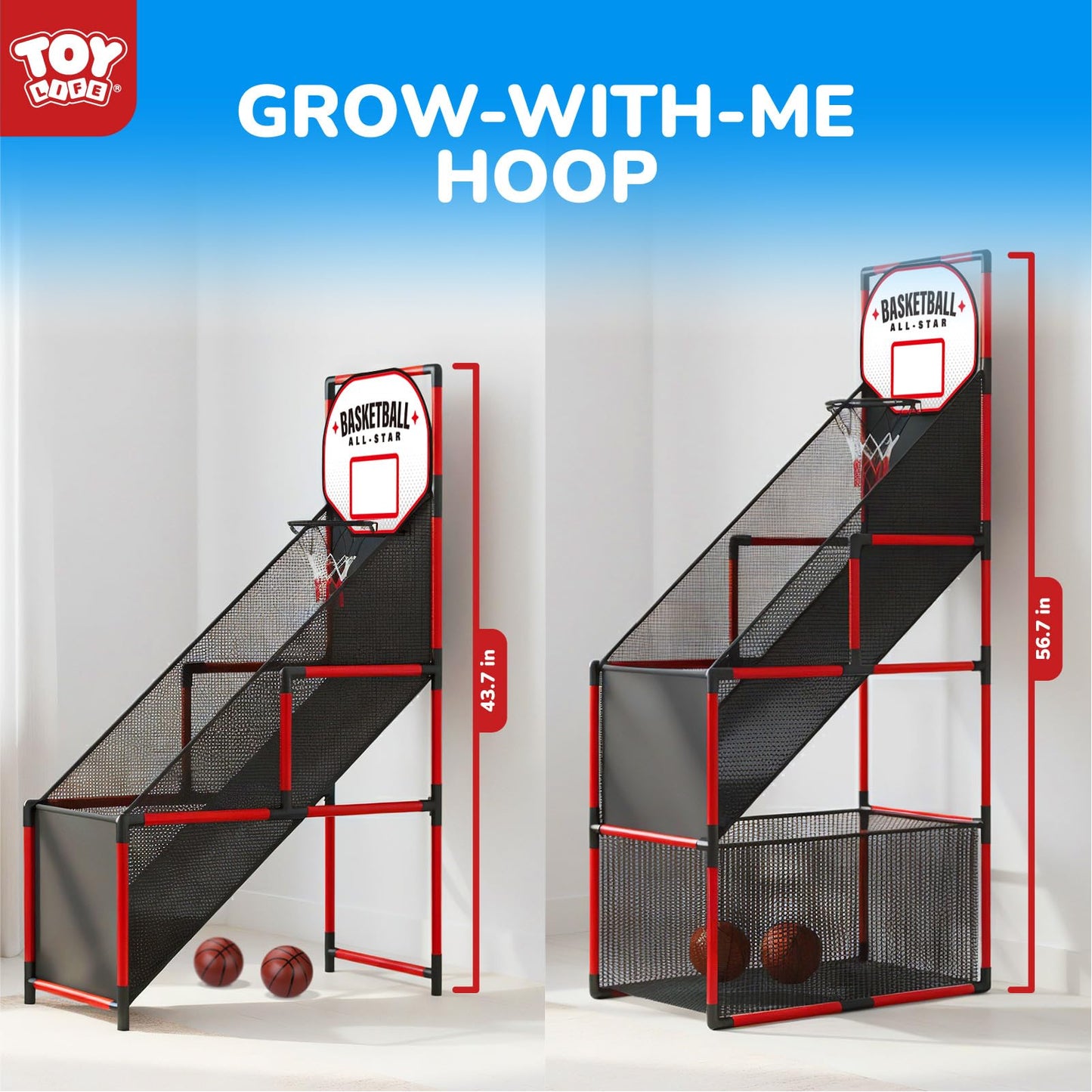 TOY Life Basketball Arcade Game Indoor for Kids — Portable Hoop Set with Adjustable Height