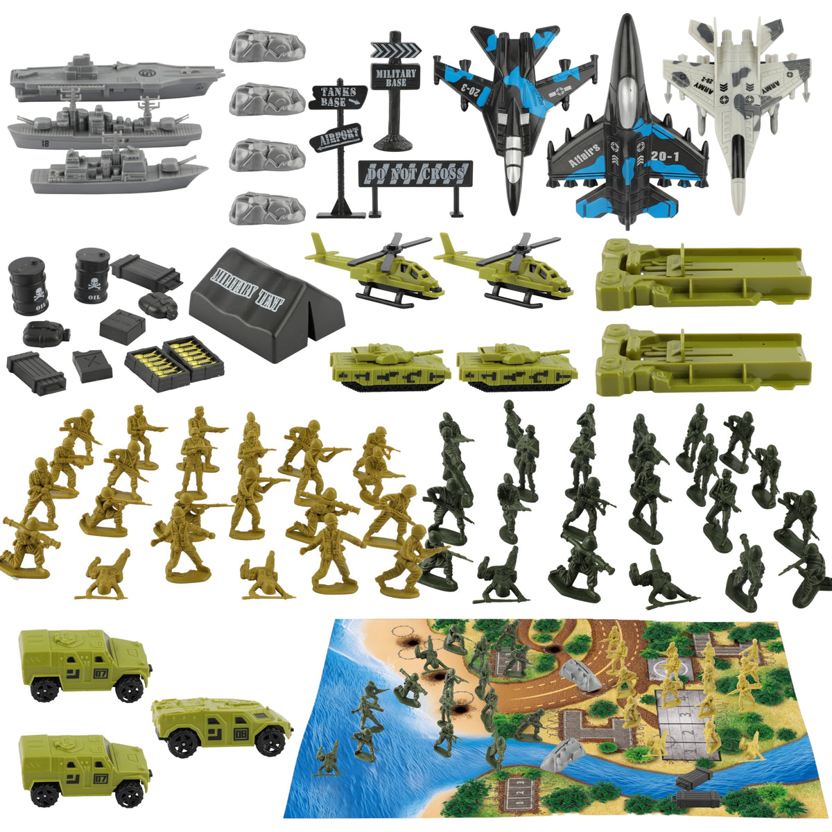 TOY Life Army Men Playset – 73-Piece Army Soldiers Toy with Tanks, Planes, Navy Ships & Battle Mat