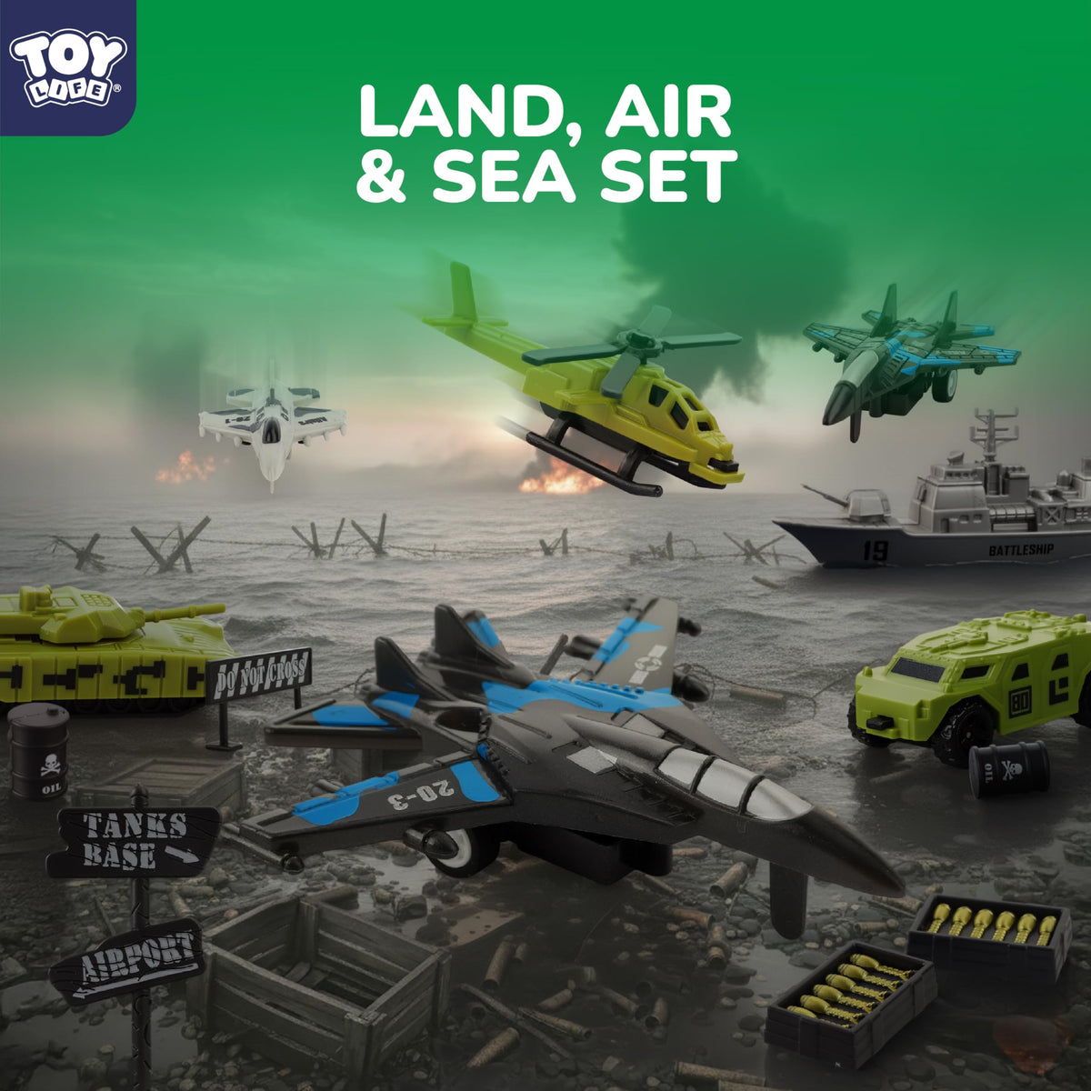 TOY Life Army Men Playset – 73-Piece Army Soldiers Toy with Tanks, Planes, Navy Ships & Battle Mat