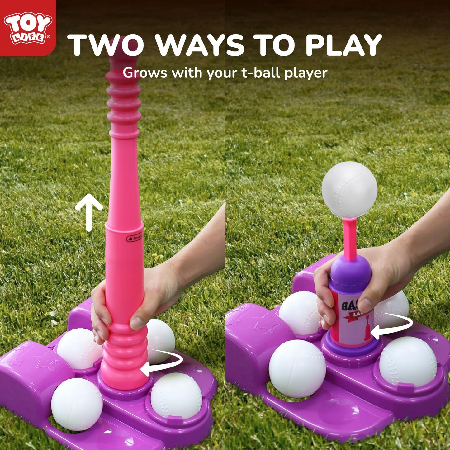 TOY Life T Ball Set for Kids 3-5 | Tee Ball with Launcher & 6 Balls - Pink