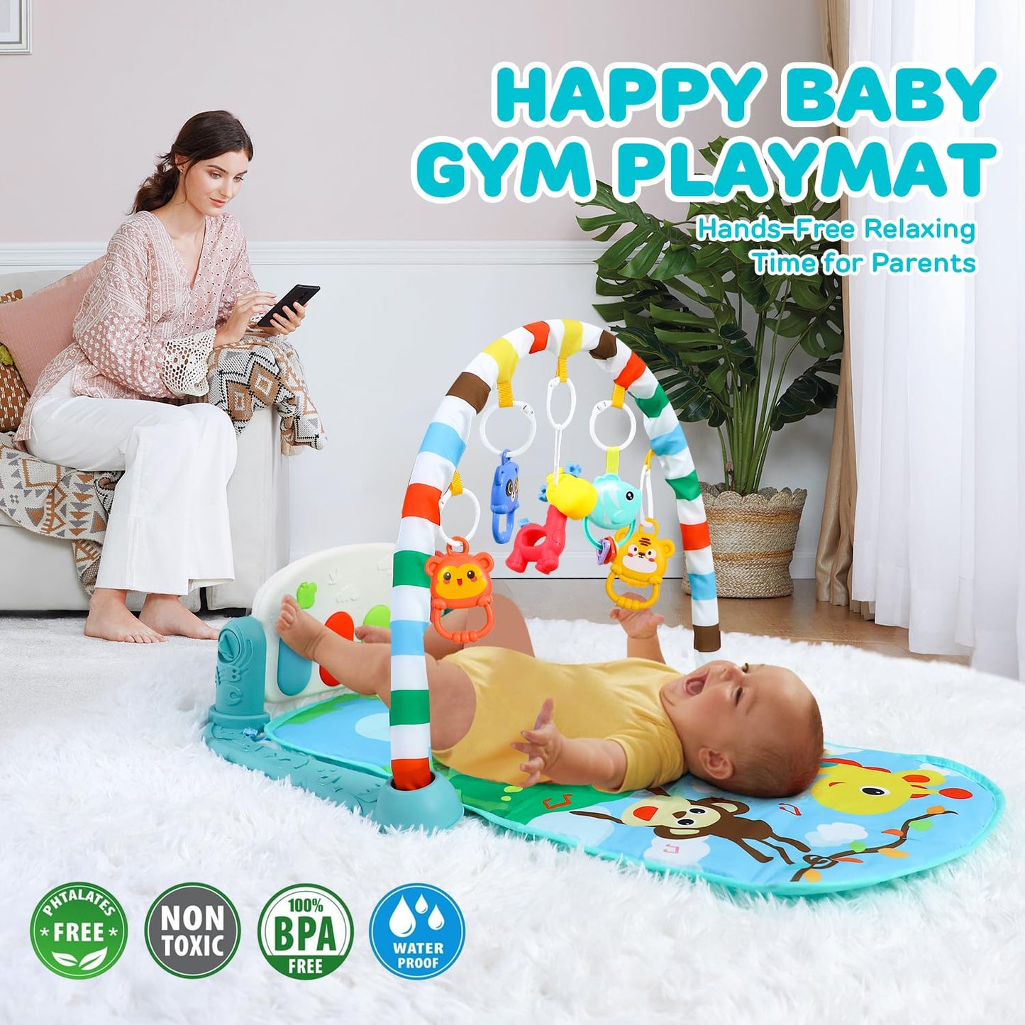 TOY Life Baby Play Mat 0-6 Months – Musical Piano, Tummy Time & Activity Gym