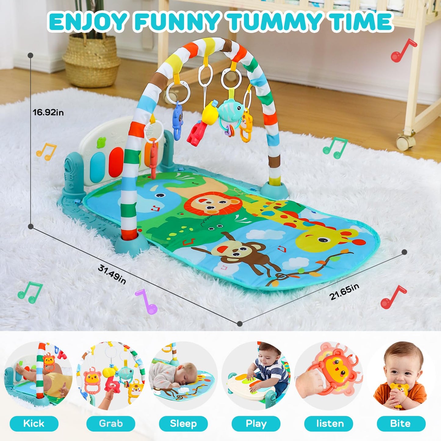 TOY Life Baby Play Mat 0-6 Months – Musical Piano, Tummy Time & Activity Gym