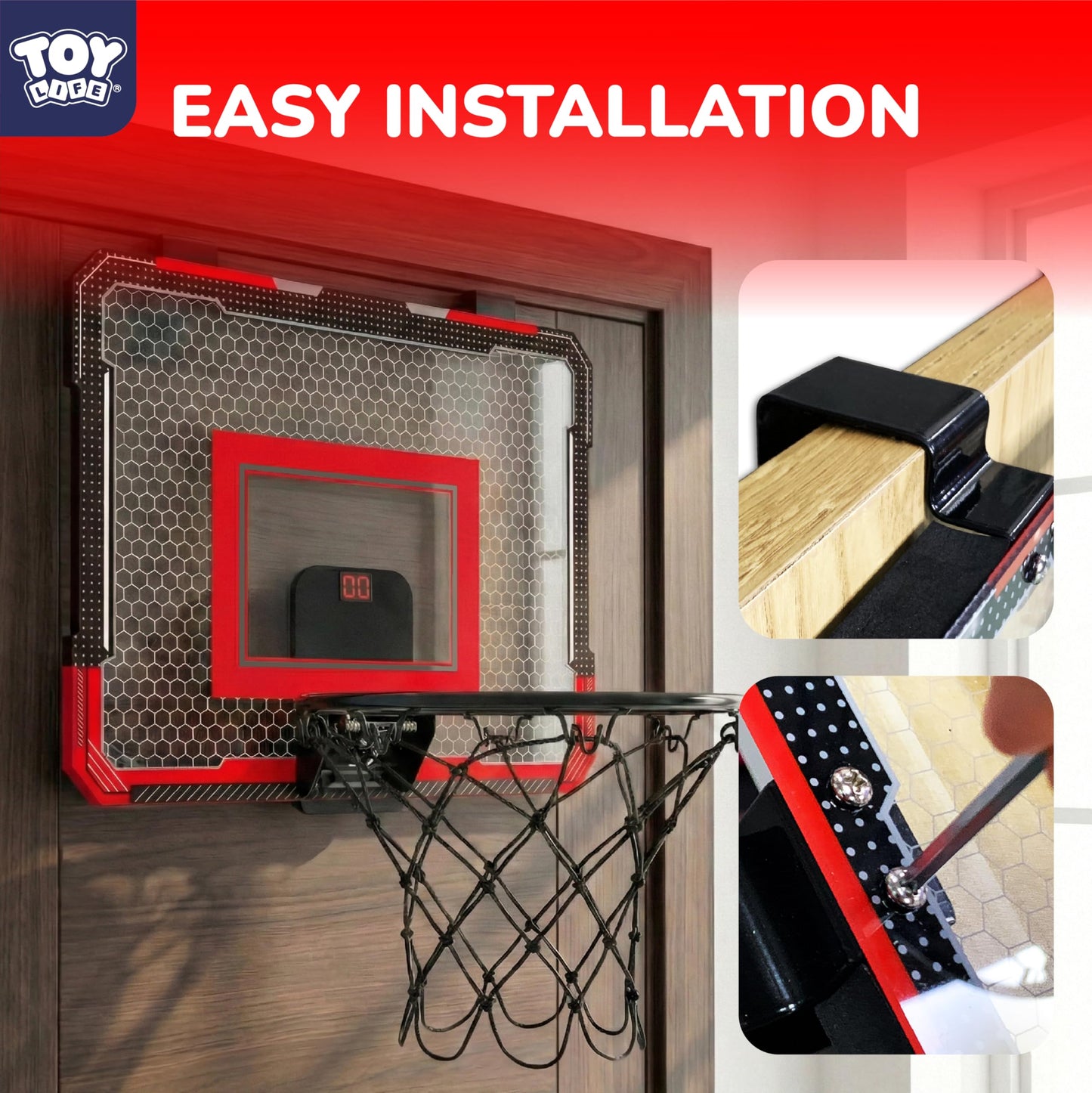 TOY Life Basketball Hoop Over The Door – Indoor Mini Hoop with 4 Balls