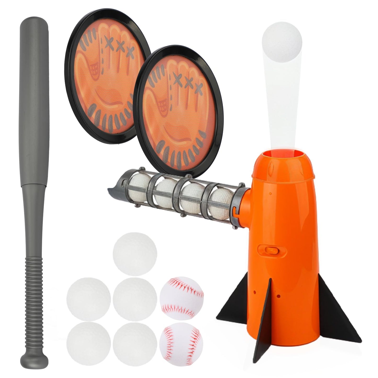 TOY Life Baseball Pitching Machine for Kids – Pop & Pitch Training Set (7 Balls, Bat, Sticky Gloves)