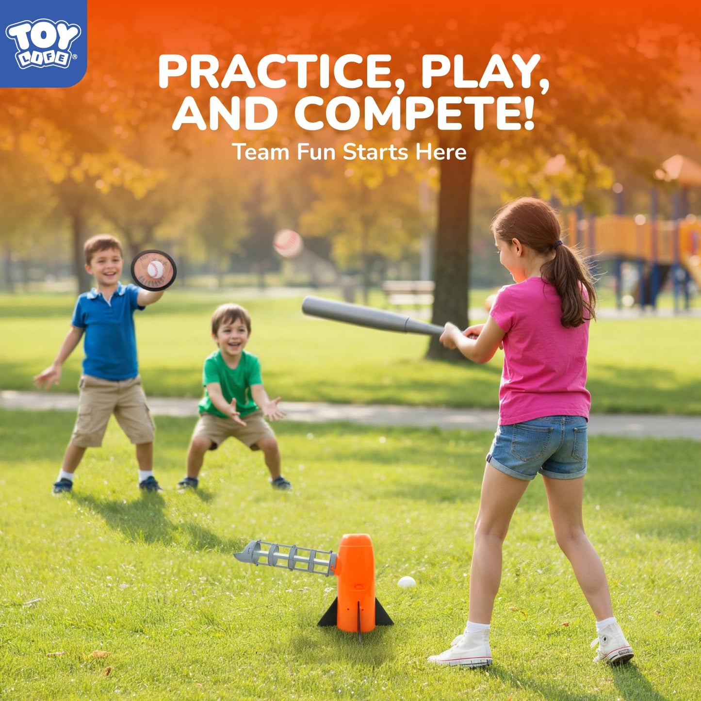 TOY Life Baseball Pitching Machine for Kids – Pop & Pitch Training Set (7 Balls, Bat, Sticky Gloves)
