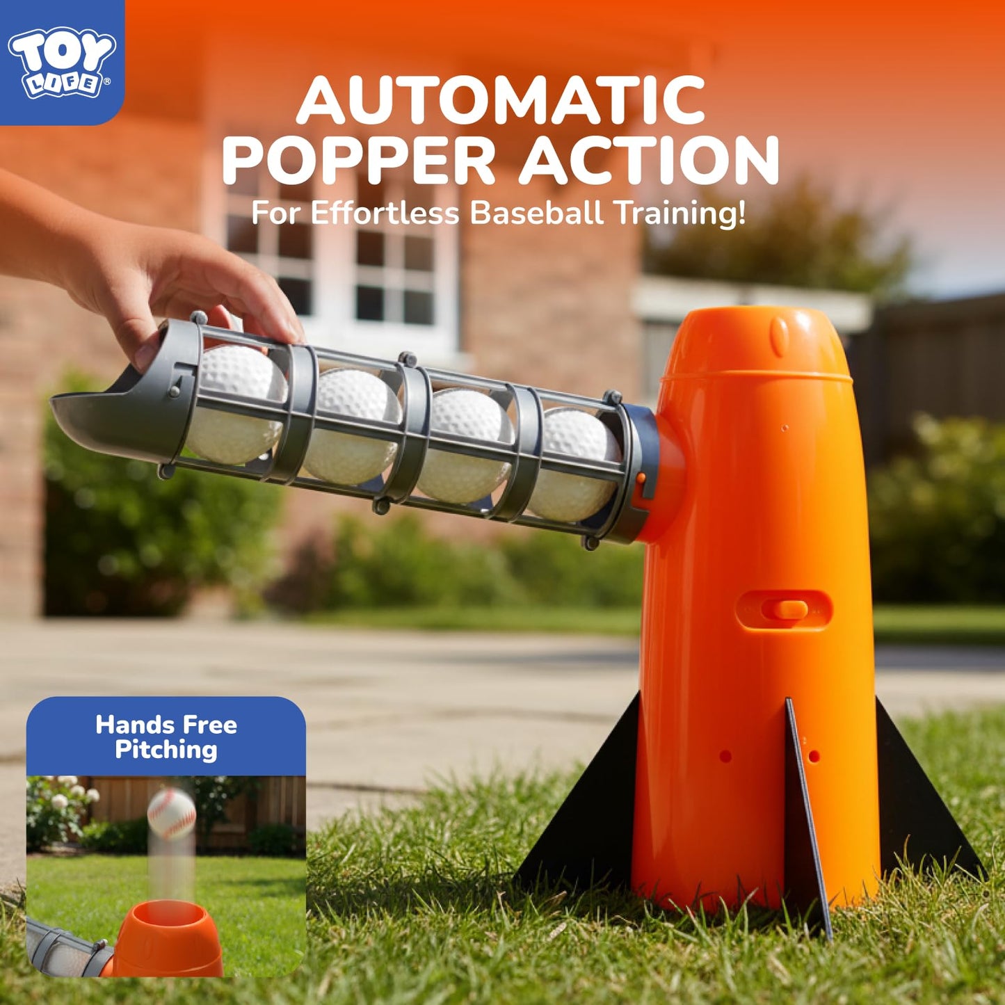 TOY Life Baseball Pitching Machine for Kids – Pop & Pitch Training Set (7 Balls, Bat, Sticky Gloves)