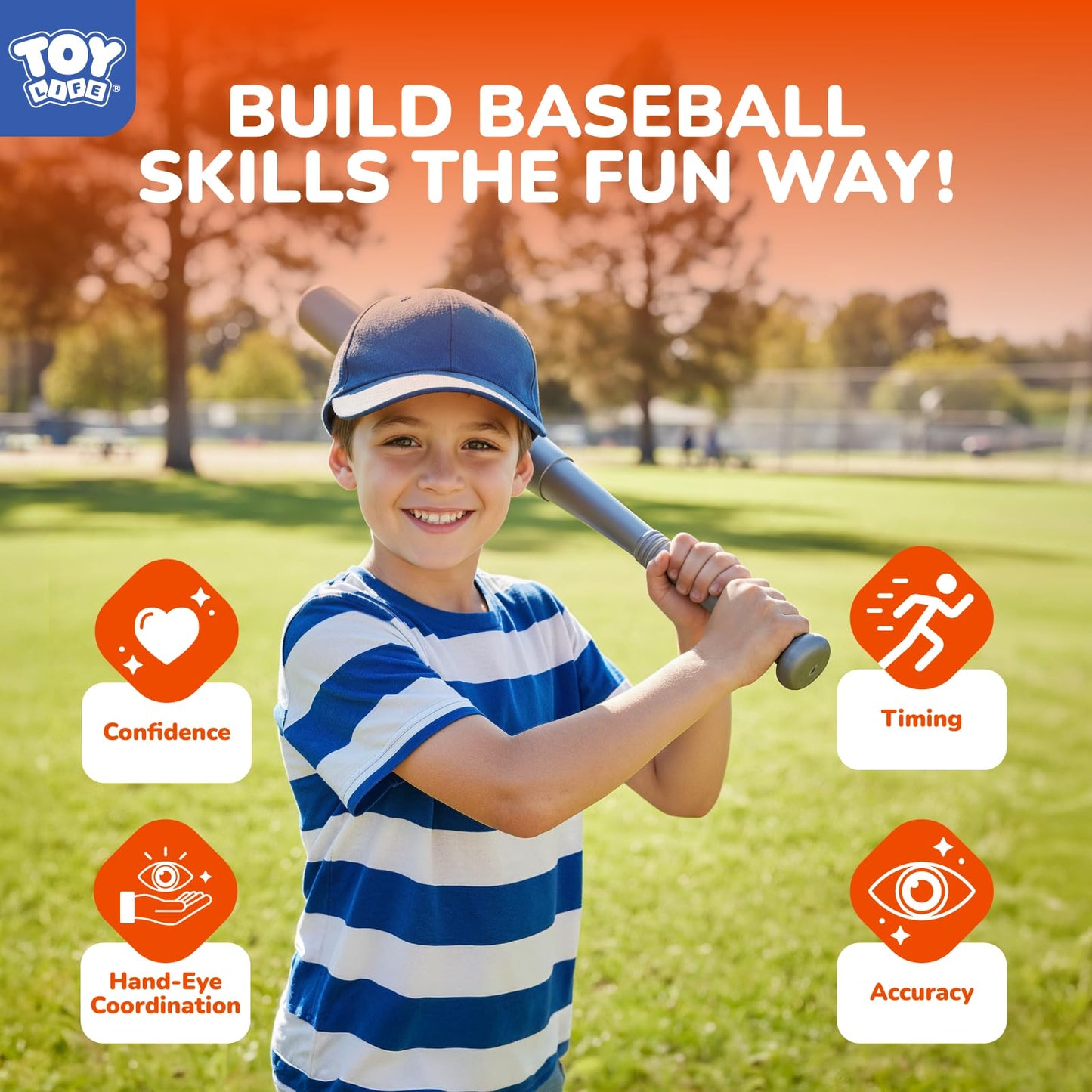 TOY Life Baseball Pitching Machine for Kids – Pop & Pitch Training Set (7 Balls, Bat, Sticky Gloves)