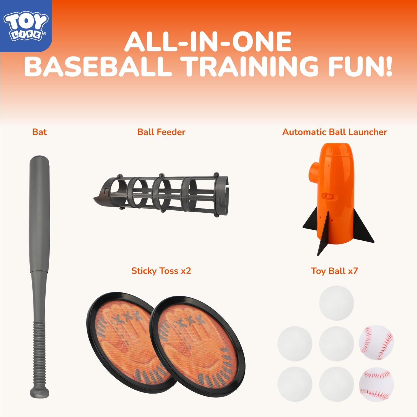 TOY Life Baseball Pitching Machine for Kids – Pop & Pitch Training Set (7 Balls, Bat, Sticky Gloves)