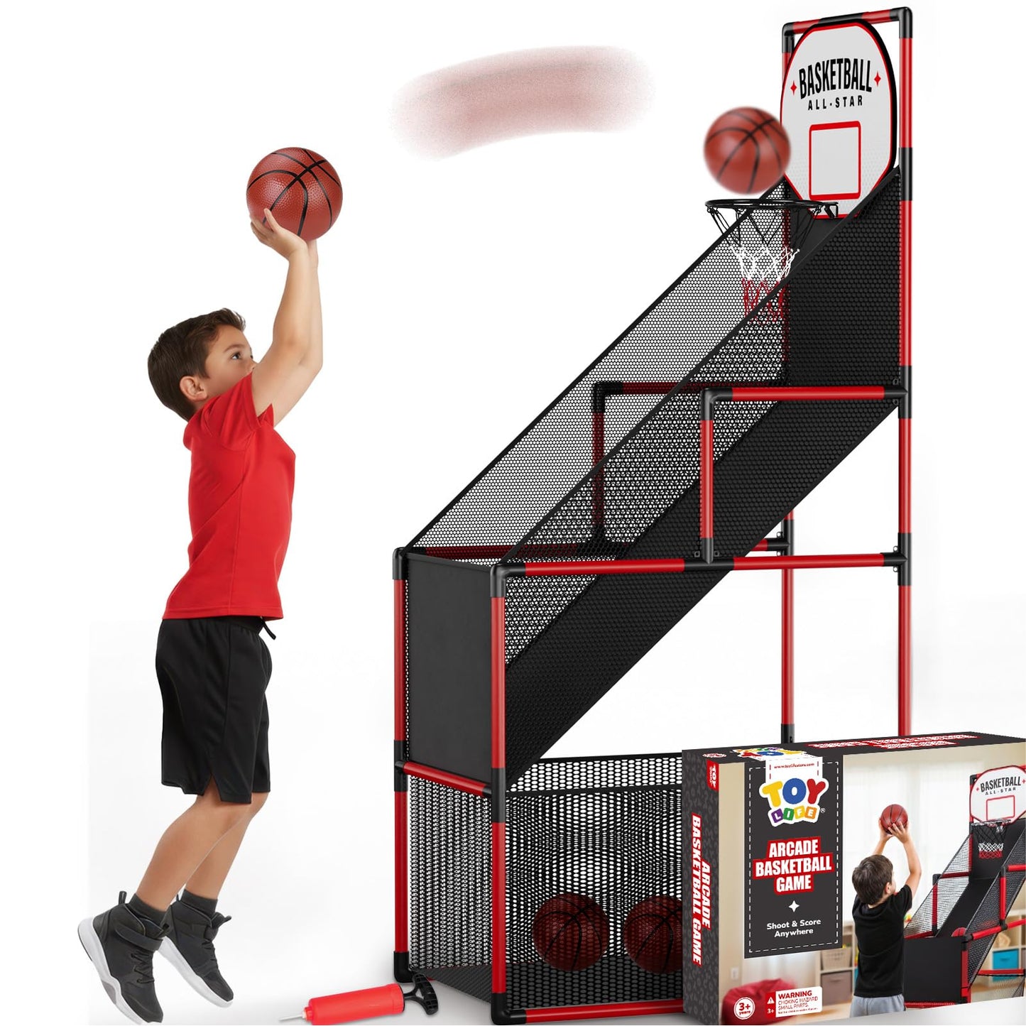 TOY Life Basketball Arcade Game Indoor for Kids — Portable Hoop Set with Adjustable Height