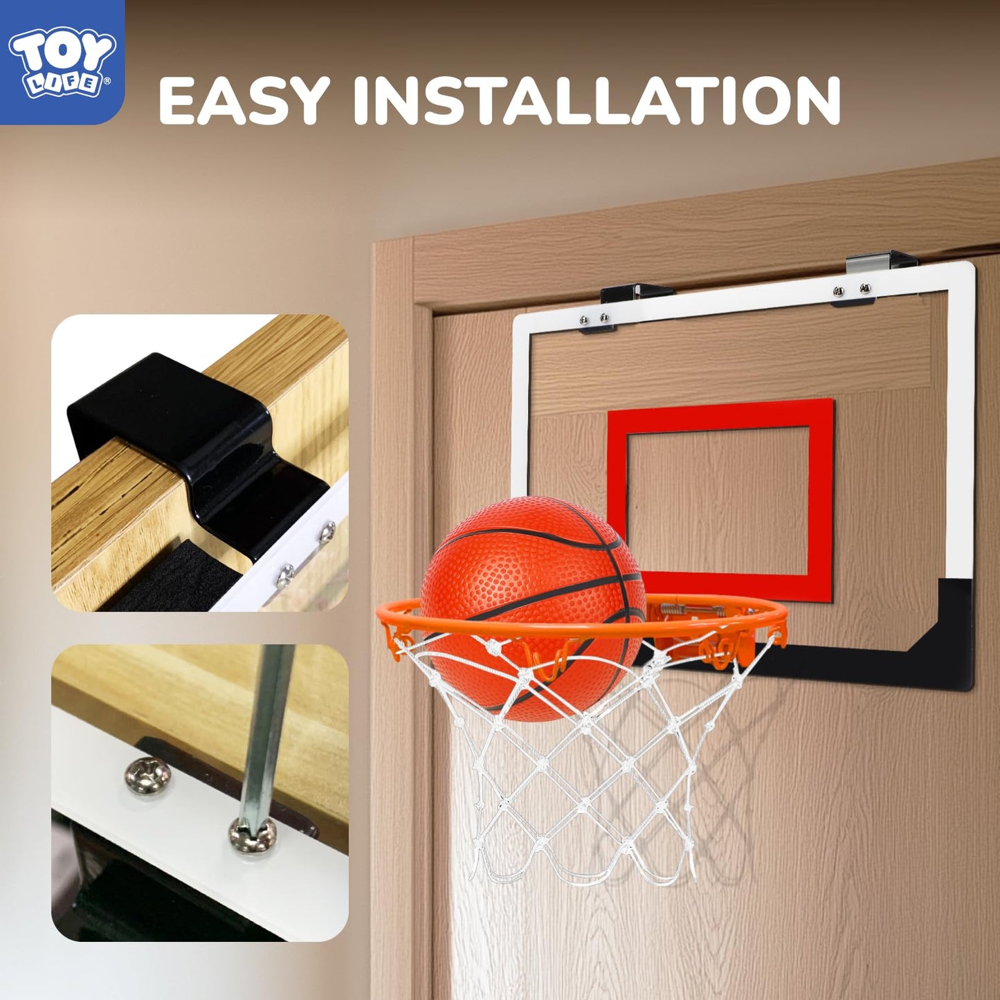 TOY Life Indoor Basketball Hoop Over The Door – Mini Door Mount with 4 Balls