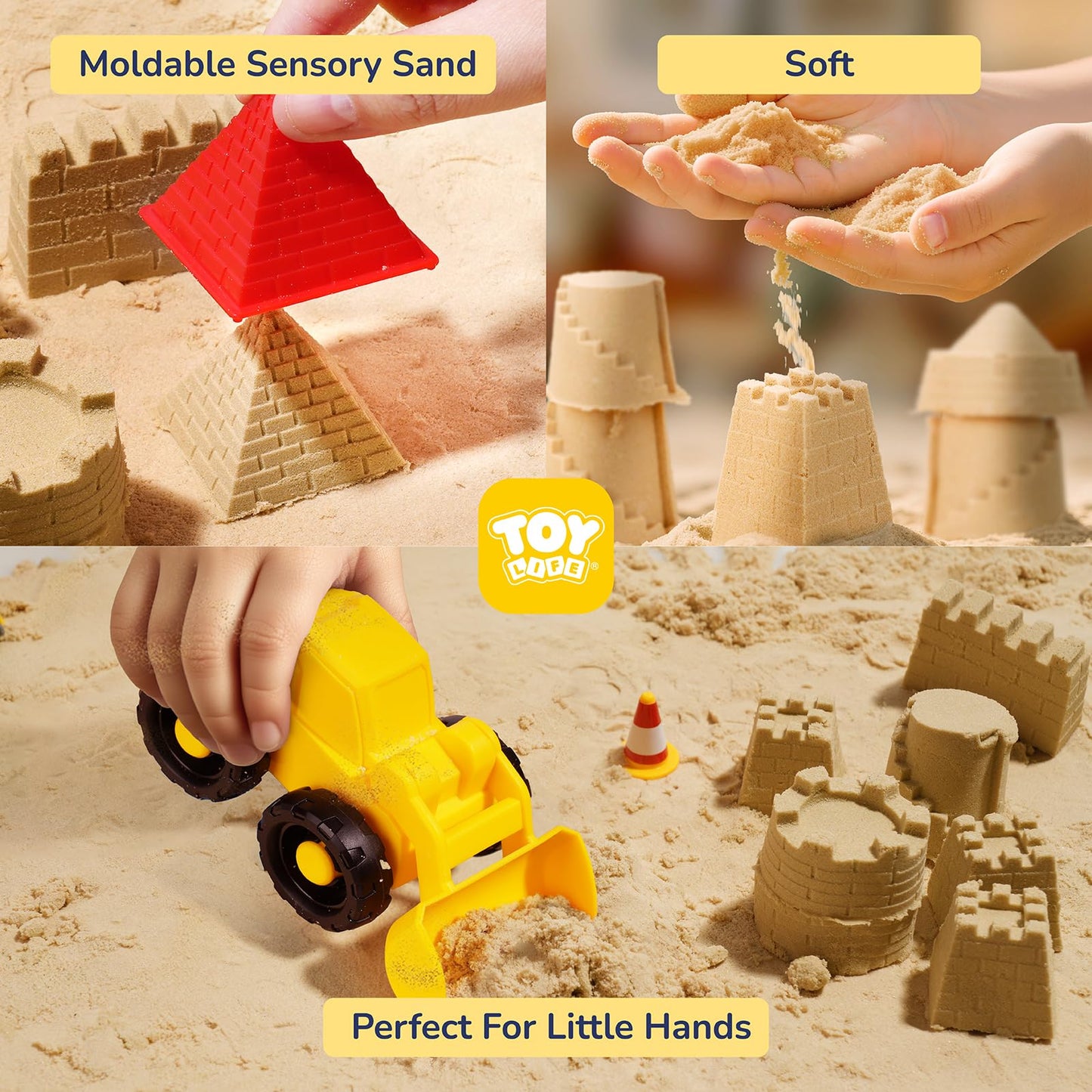 TOY Life 38 Pcs Sand Construction Kit with Foldable Sandbox, 2.2 lbs Magic Sand, Trucks & Castle Molds