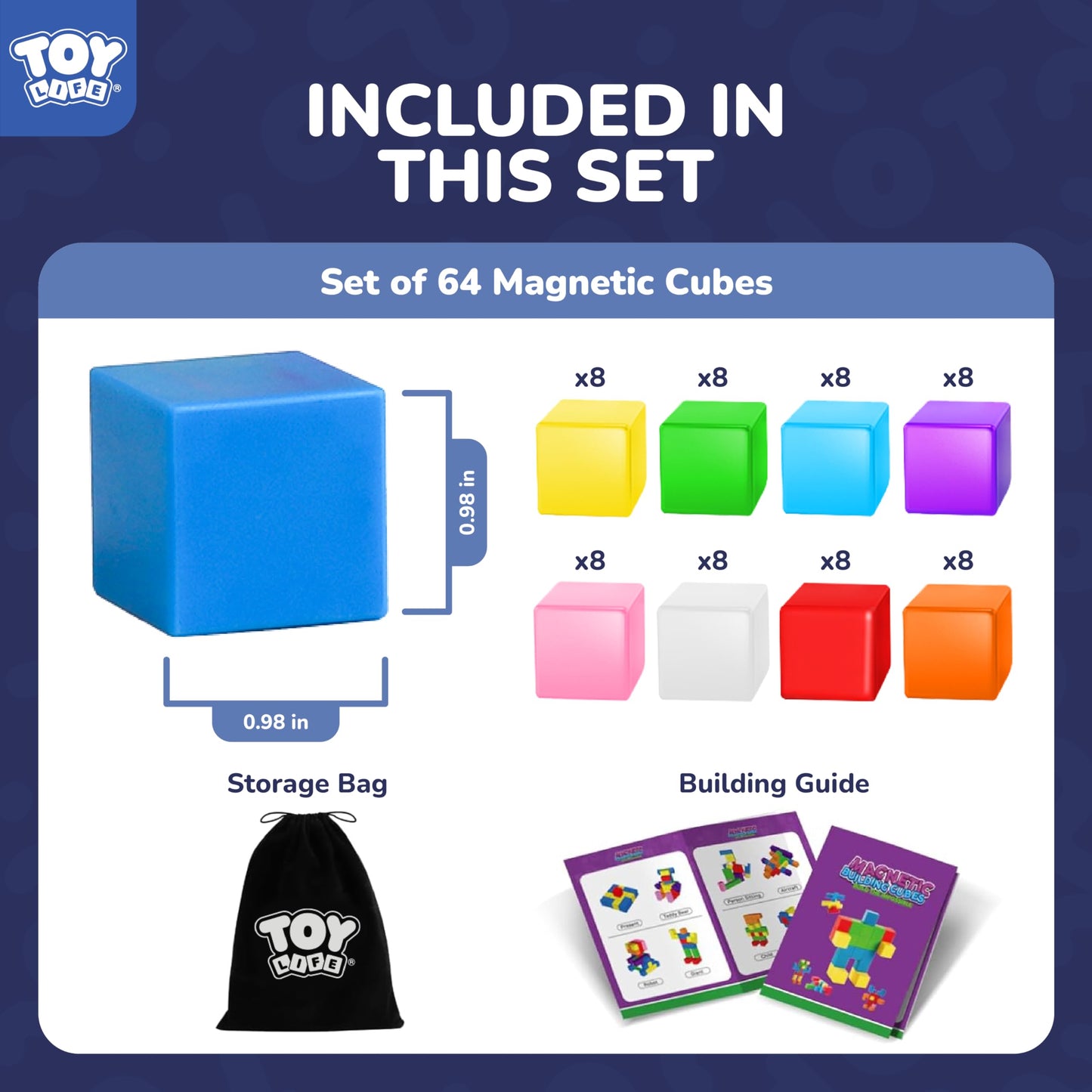 TOY Life 64PCS Magnetic Blocks for Kids 3-8 | STEM Magnetic Cubes, 3D Building & Sensory Play