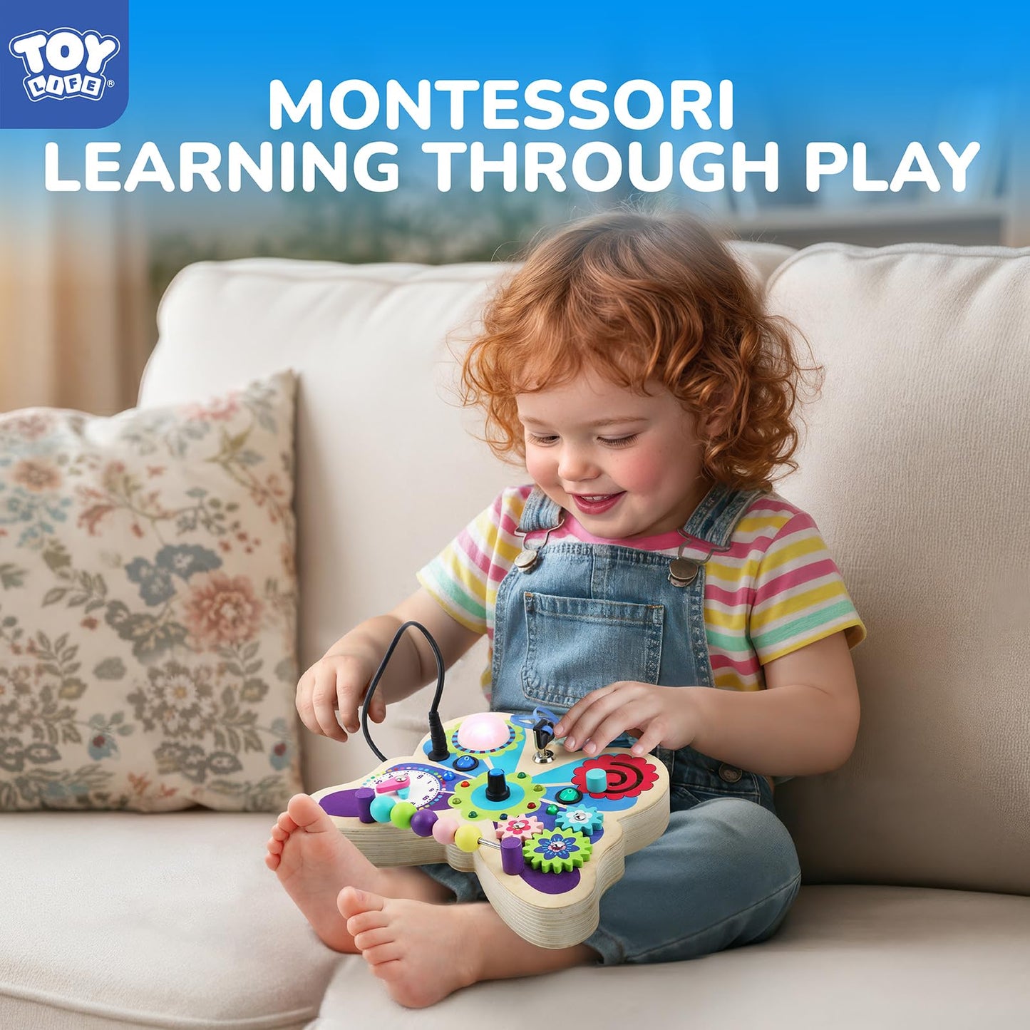 TOY Life Montessori Busy Board – Wooden Butterfly Sensory Toy for Toddlers with LED Light-Up Switches
