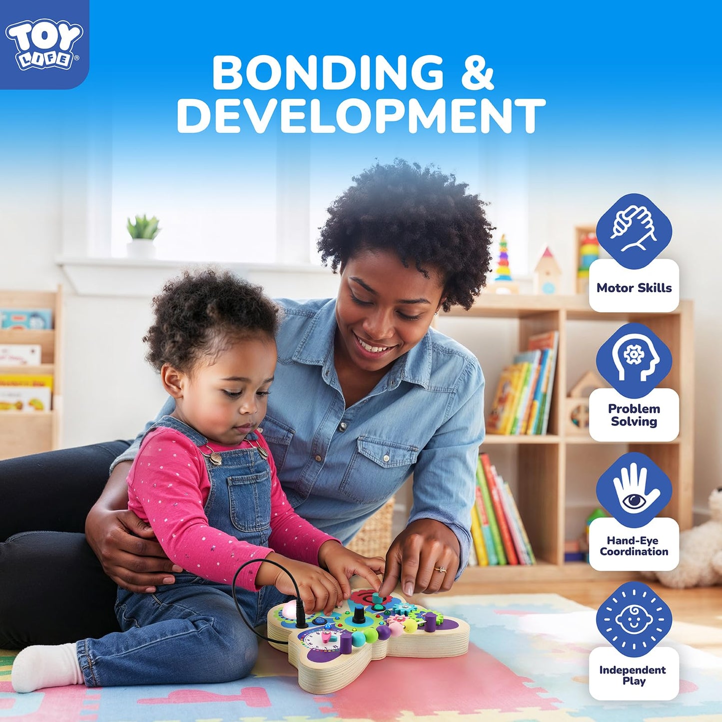 TOY Life Montessori Busy Board – Wooden Butterfly Sensory Toy for Toddlers with LED Light-Up Switches