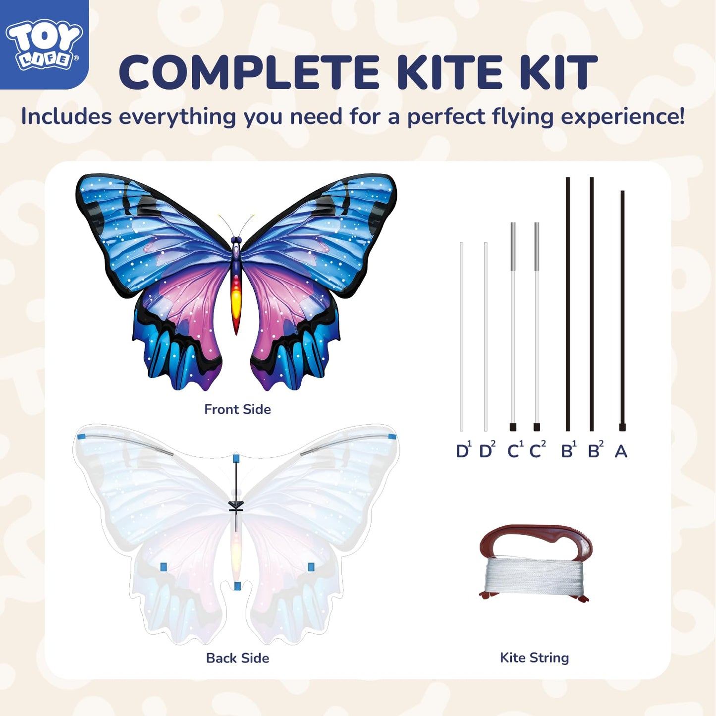 TOY Life Giant Butterfly Kite – Easy-to-Fly Beach Kite with 328 ft String for Kids & Adults