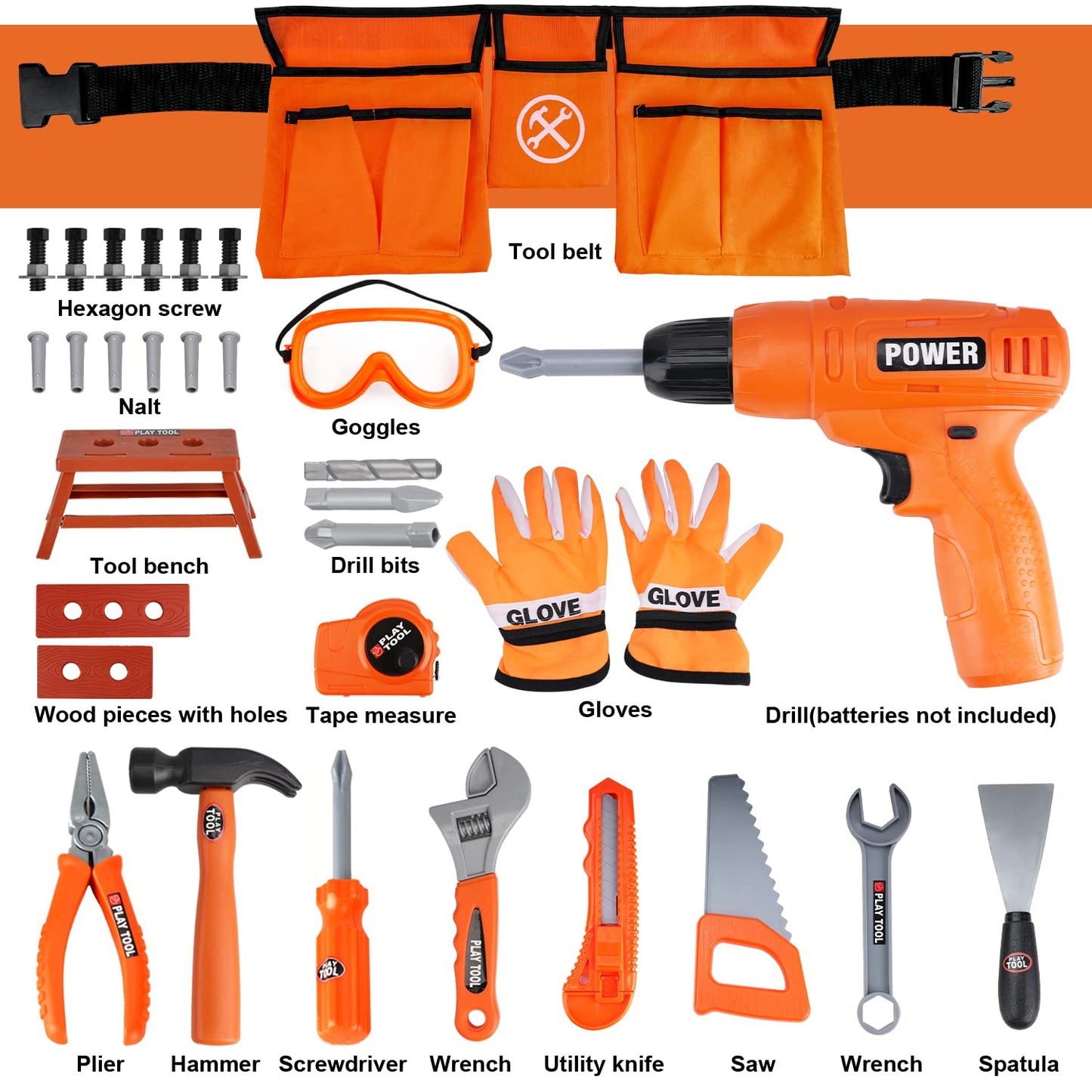 TOY Life Kids Tool Set for Boys 4-6 — Belt, Drill & Learning Construction Toys