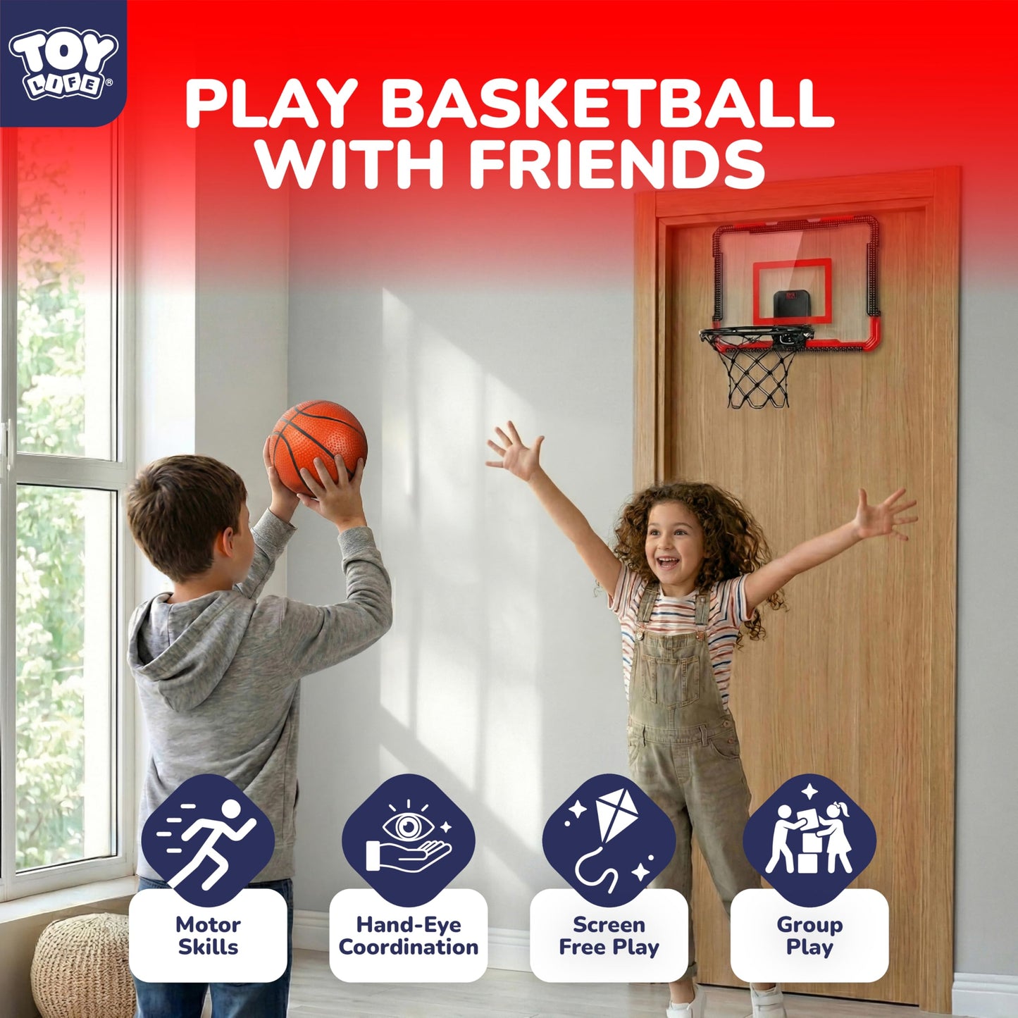 TOY Life Basketball Hoop Over The Door – Indoor Mini Hoop with 4 Balls