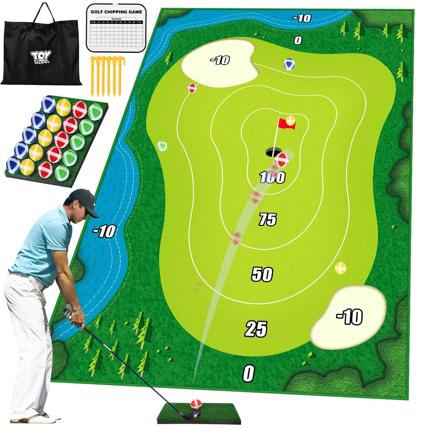 TOY Life Chipping Golf Practice Mats – Indoor/Outdoor Golf Game Set for Family, Kids & Adults (Patented)