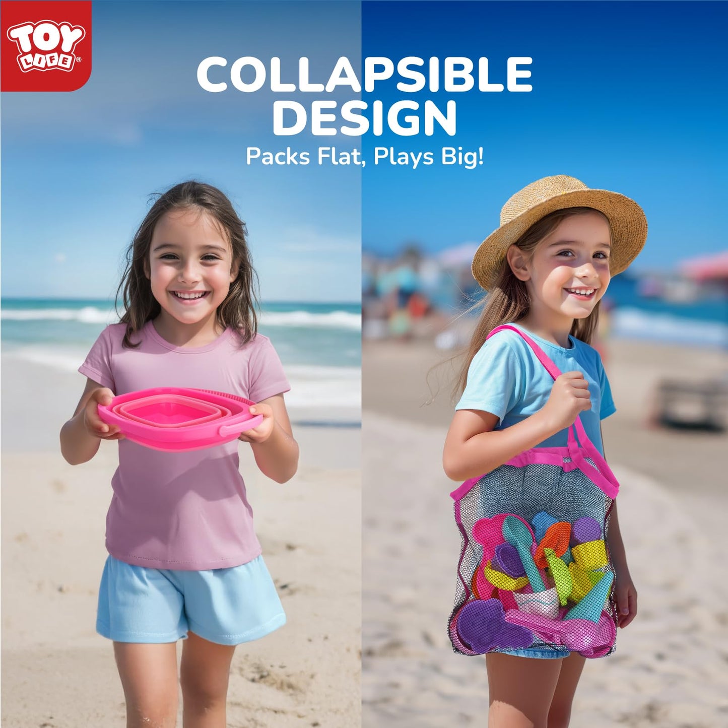 TOY Life 41 Pcs Beach Toy Set – Collapsible Buckets, Sand Molds & Shovels for Kids 4-8
