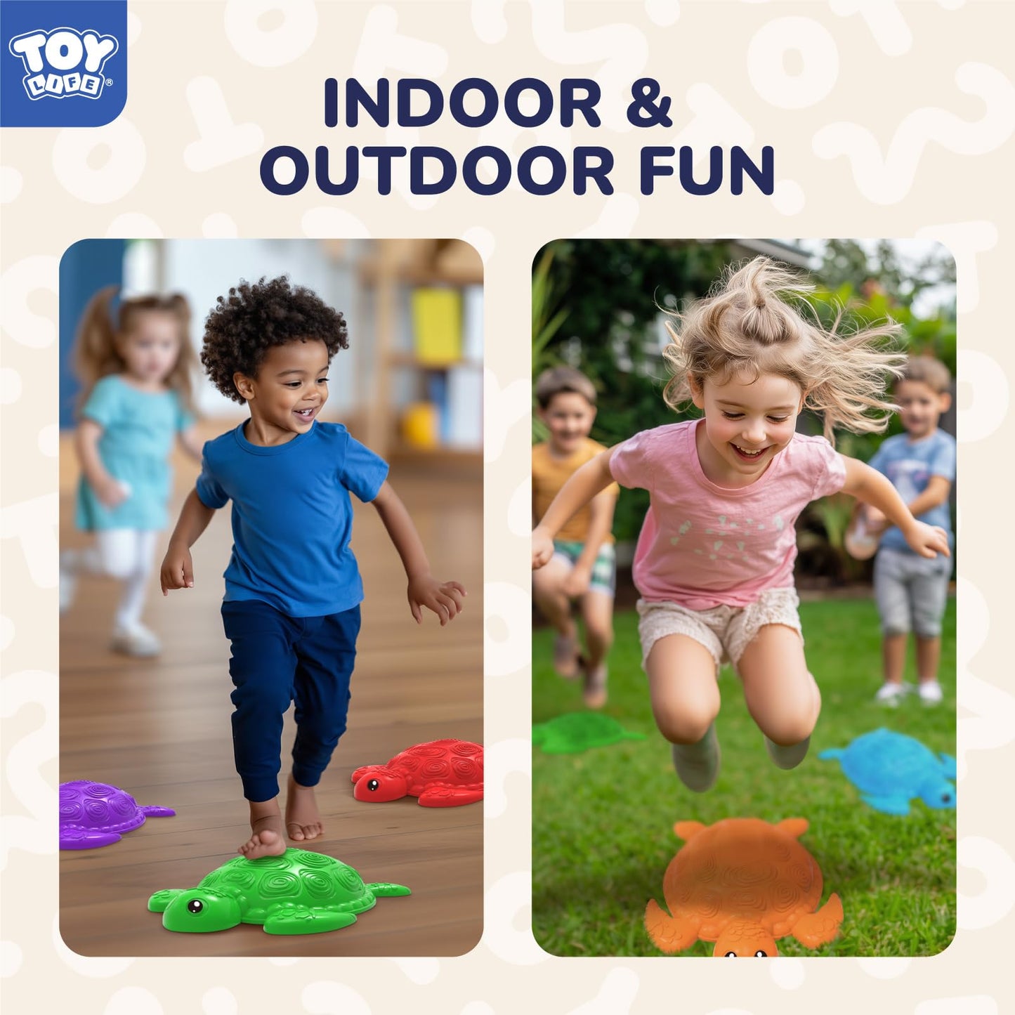 TOY Life 10 Pcs Turtle Balance Stepping Stones for Kids 4-8 – Indoor Outdoor Safari Game with Cards and Spinner