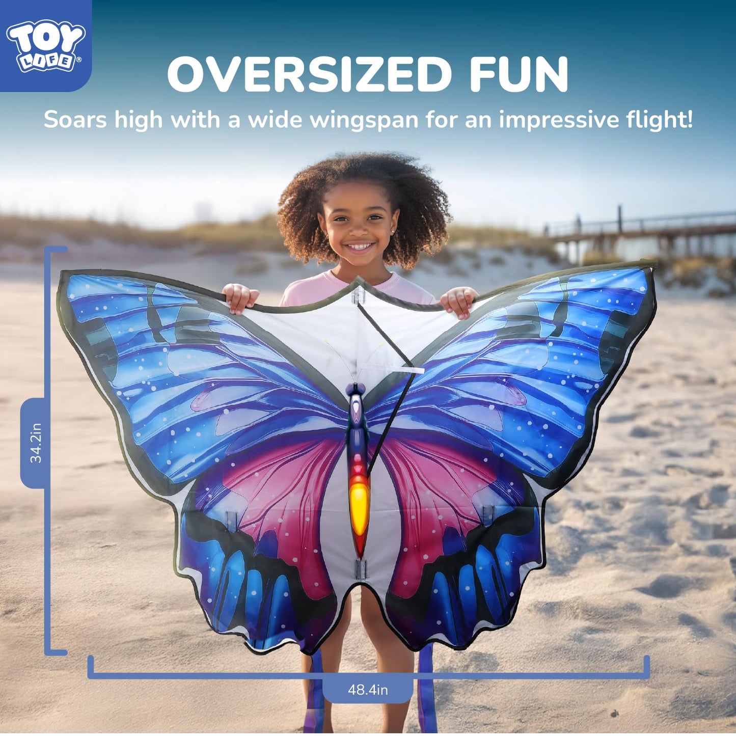 TOY Life Giant Butterfly Kite – Easy to Fly for Kids & Adults, 328.1 ft String, Beach & Outdoor Fun
