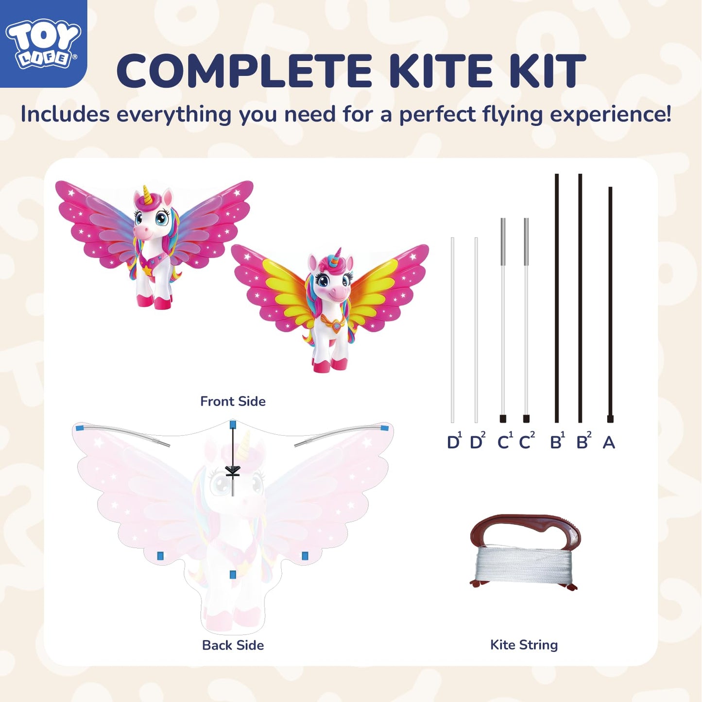TOY Life 2 Pack 48.4'' Unicorn Kites — Easy To Fly for Kids & Adults with 328.1 ft String