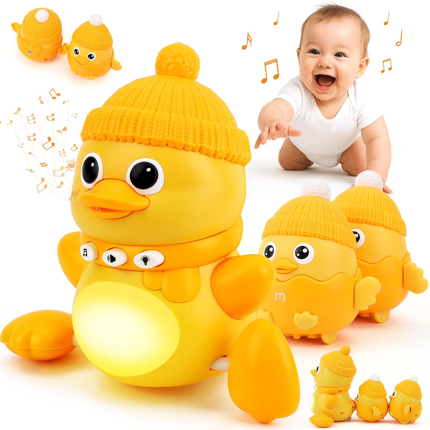 TOY Life Baby Tummy Time Toys — Dancing Duck Set with Mama & Baby Ducks for 1 Year Olds