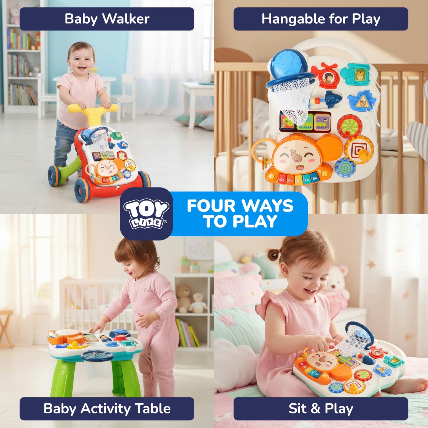 TOY Life 3-in-1 Baby Push Walker & Activity Center | Sit-to-Stand Toy for Babies 6-12 Months