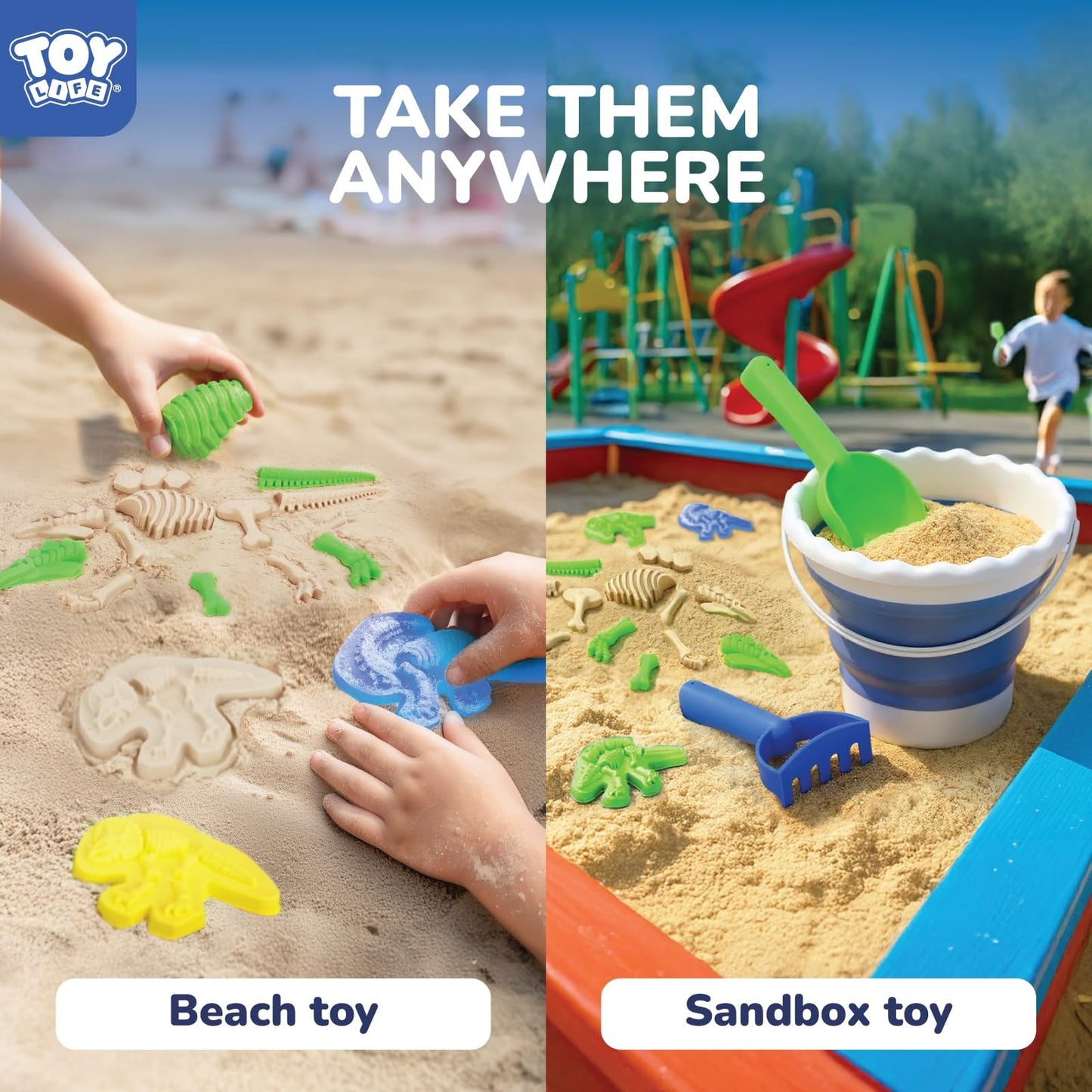 TOY Life 30 Pcs Dinosaur Fossil Beach Toys for Kids 4-8 | Collapsible Sand Kit