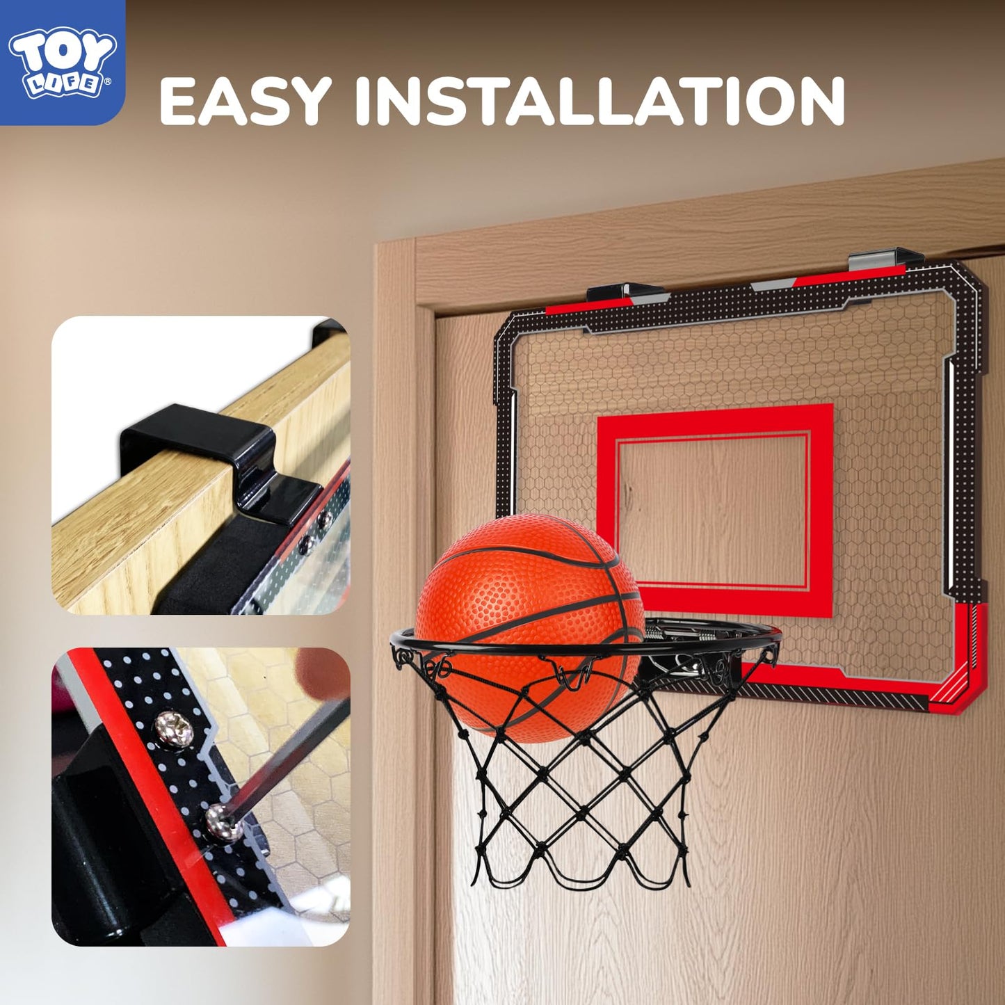 TOY Life Basketball Hoop Over The Door – Indoor Mini Hoop with 4 Balls