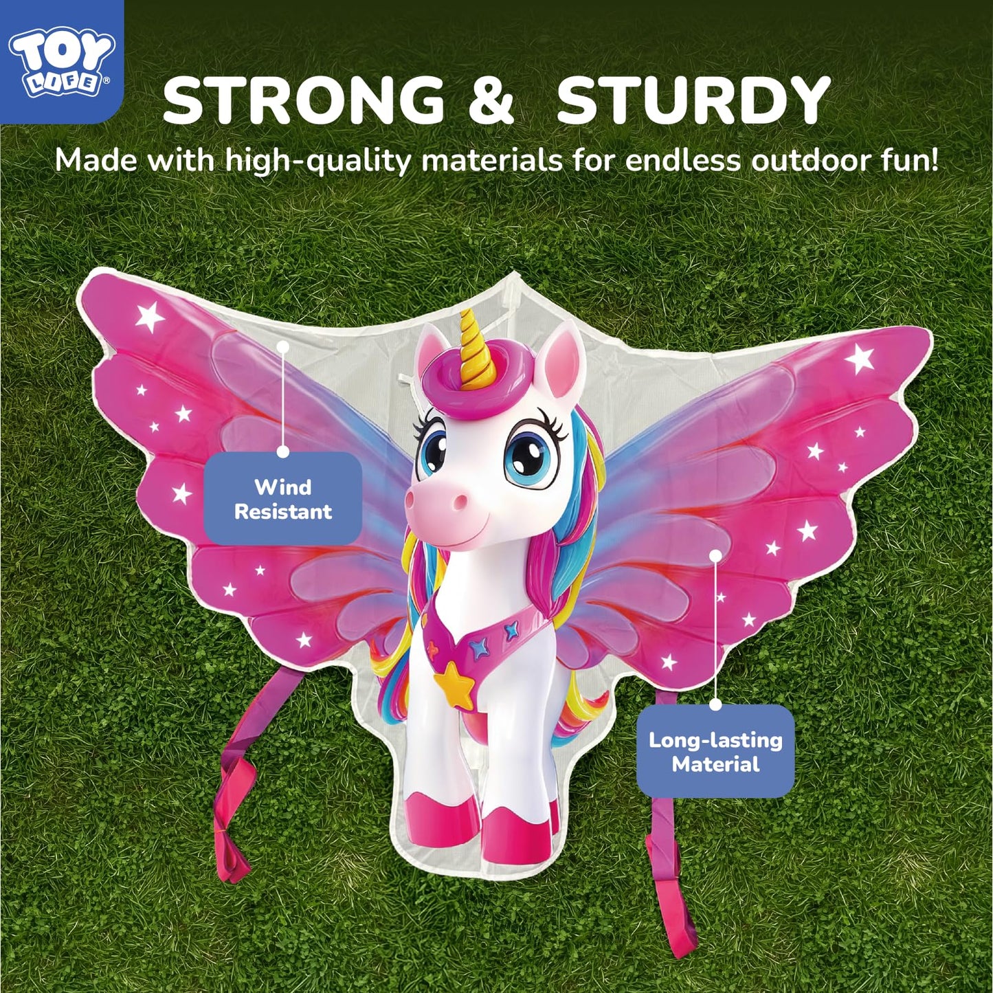TOY Life 2 Pack 48.4'' Unicorn Kites — Easy To Fly for Kids & Adults with 328.1 ft String