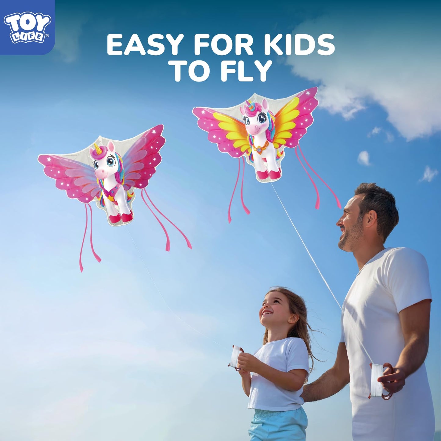 TOY Life 2 Pack 48.4'' Unicorn Kites — Easy To Fly for Kids & Adults with 328.1 ft String