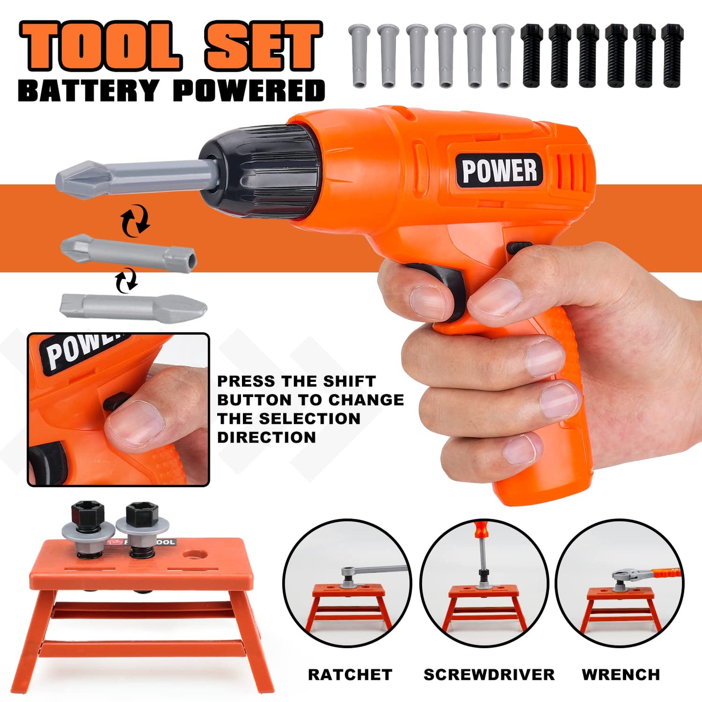 TOY Life Kids Tool Set for Boys 4-6 — Belt, Drill & Learning Construction Toys
