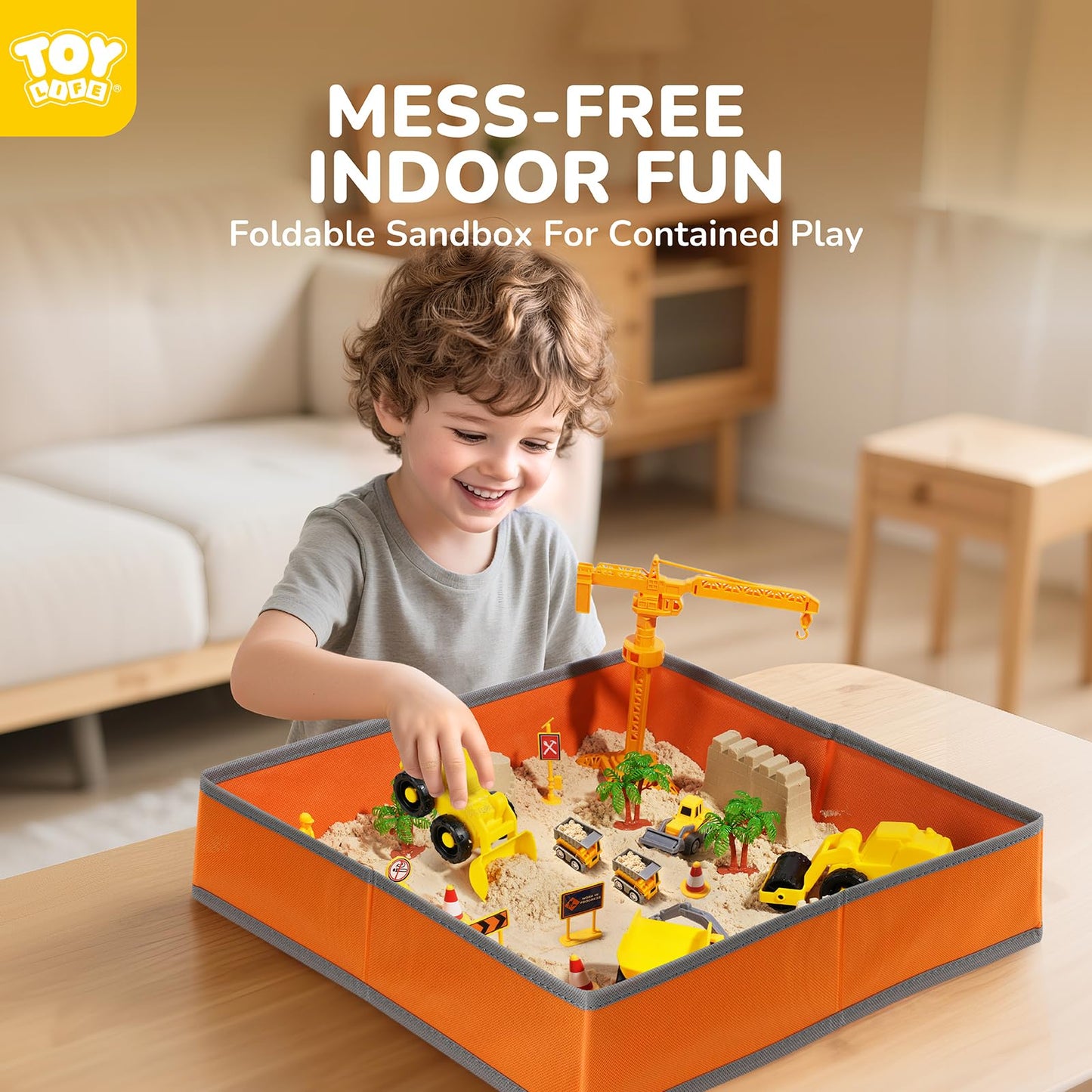 TOY Life 38 Pcs Sand Construction Kit with Foldable Sandbox, 2.2 lbs Magic Sand, Trucks & Castle Molds