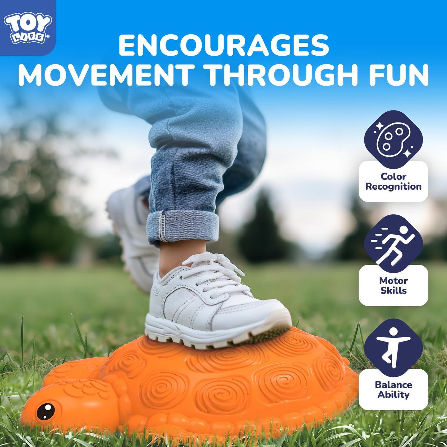 TOY Life 10 Pcs Turtle Balance Stepping Stones for Kids 4-8 – Indoor Outdoor Safari Game with Cards and Spinner