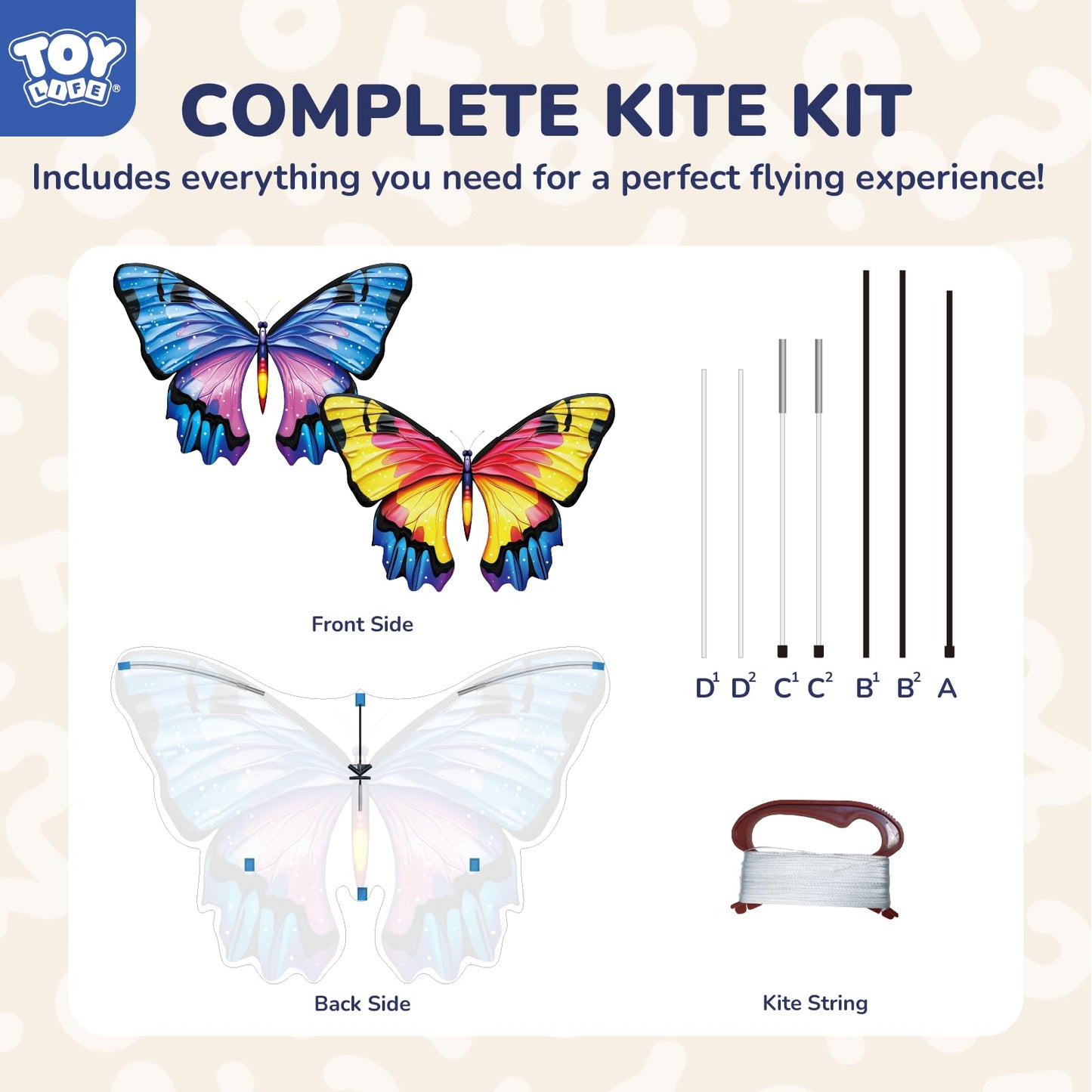 TOY Life Giant Butterfly Kite – Easy to Fly for Kids & Adults, 328.1 ft String, Beach & Outdoor Fun
