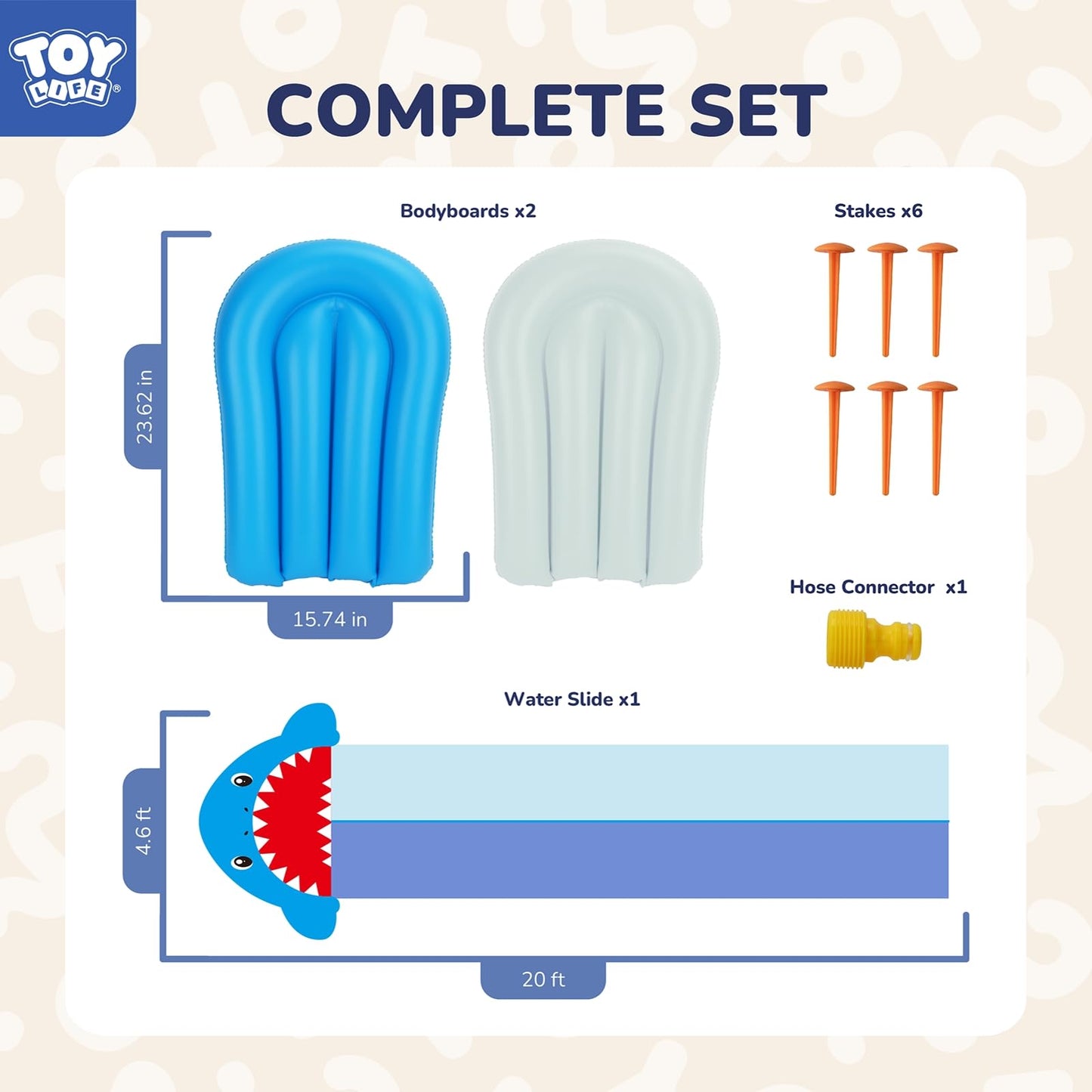 TOY Life Giant Shark Water Slide – 20ft Backyard Slip & Splash with Sprinklers (2 Bodyboards Included)