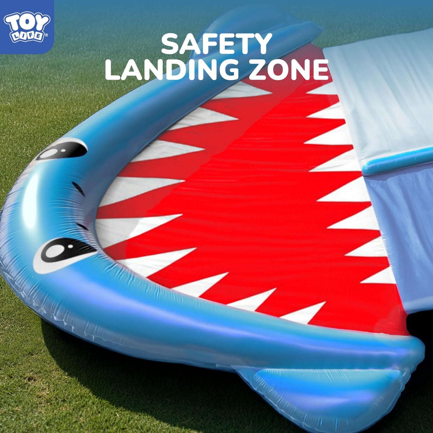 TOY Life Giant Shark Water Slide – 20ft Backyard Slip & Splash with Sprinklers (2 Bodyboards Included)