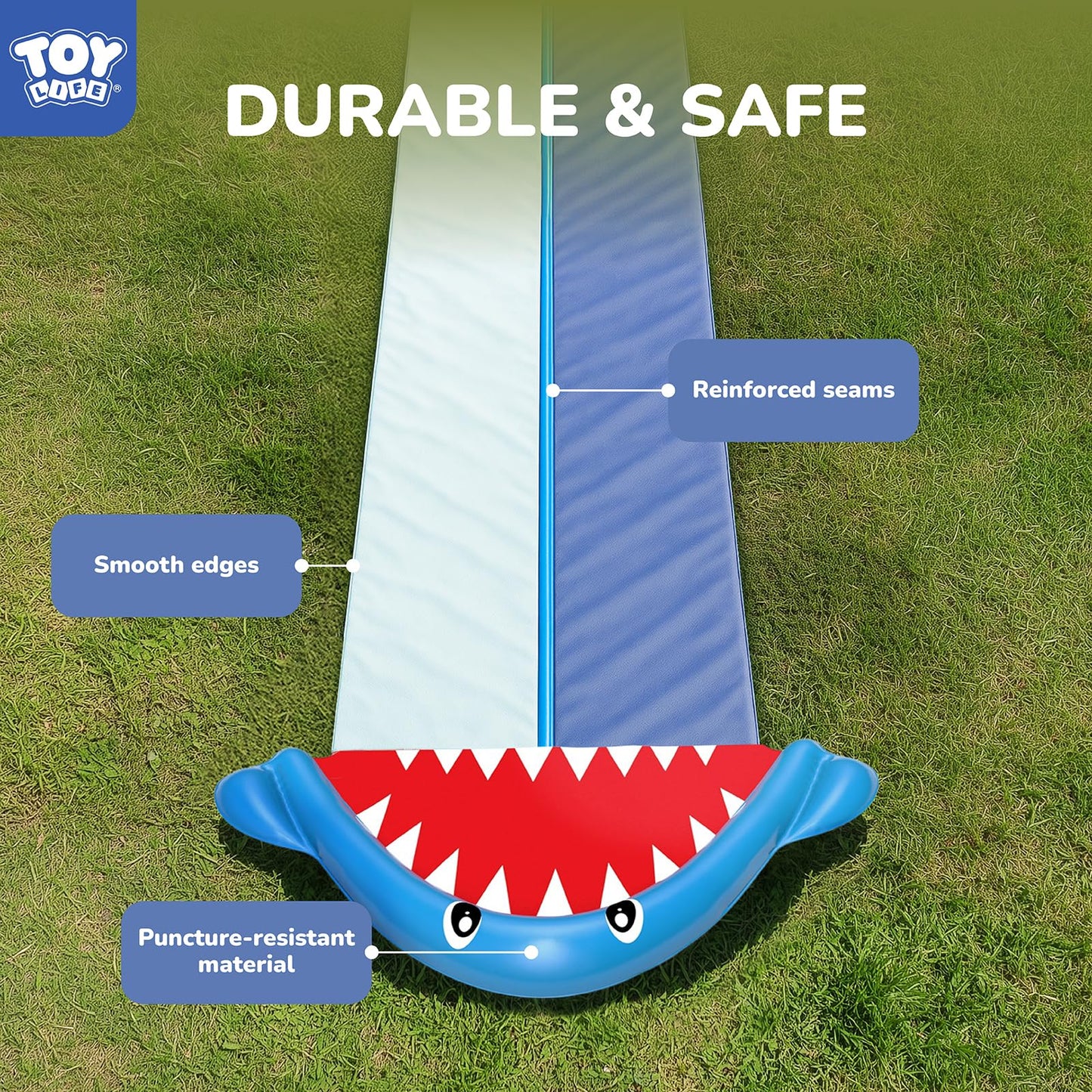TOY Life Giant Shark Water Slide – 20ft Backyard Slip & Splash with Sprinklers (2 Bodyboards Included)