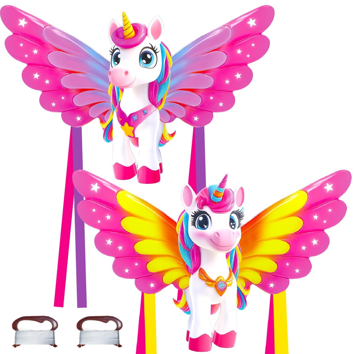 TOY Life 2 Pack 48.4'' Unicorn Kites — Easy To Fly for Kids & Adults with 328.1 ft String