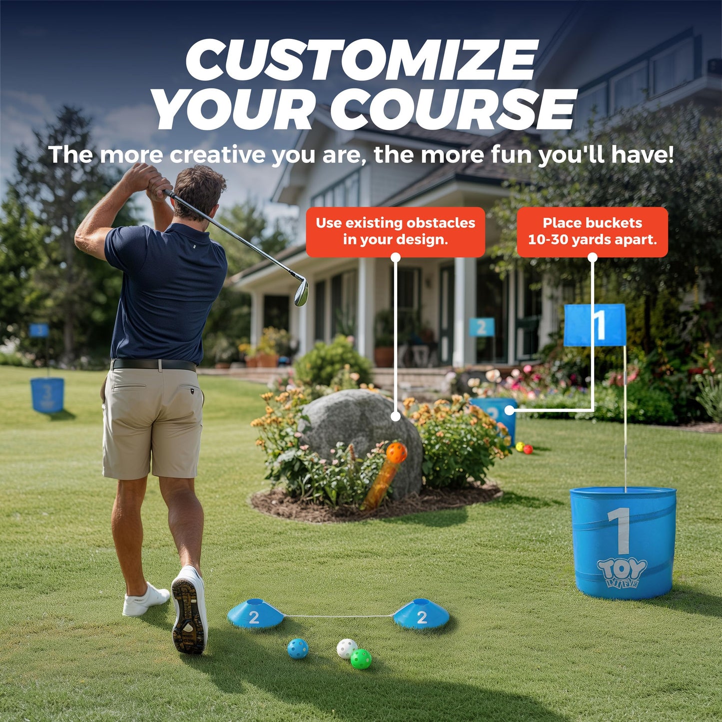 TOY Life Golf Game Set — 6-Hole Backyard Golf Bucket Game for Adults & Kids