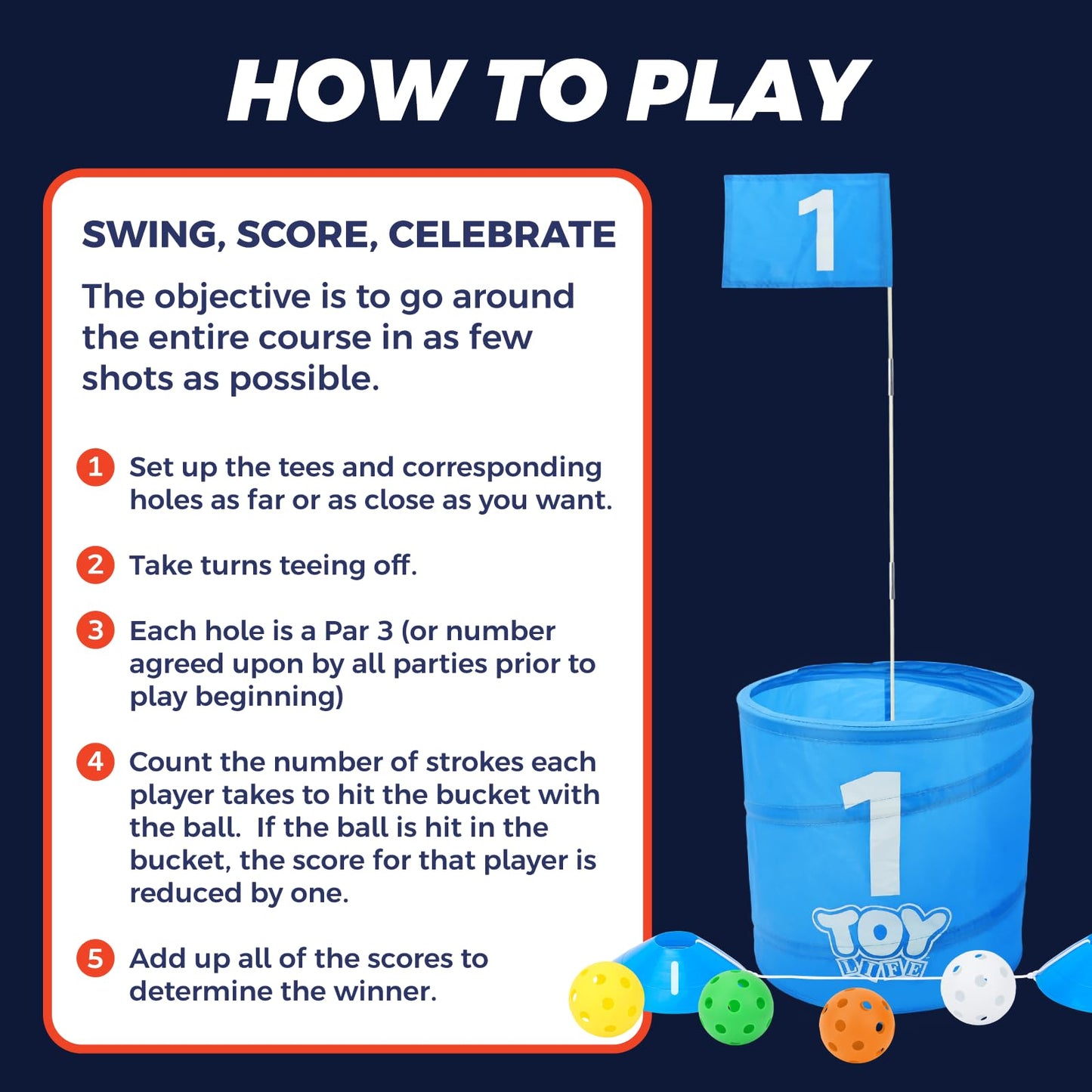 TOY Life Golf Game Set — 6-Hole Backyard Golf Bucket Game for Adults & Kids